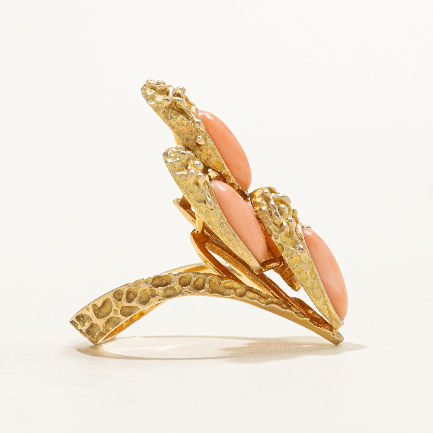18K Four Stone Coral Abstract Cocktail Ring | 8.00ctw | SZ 6.75