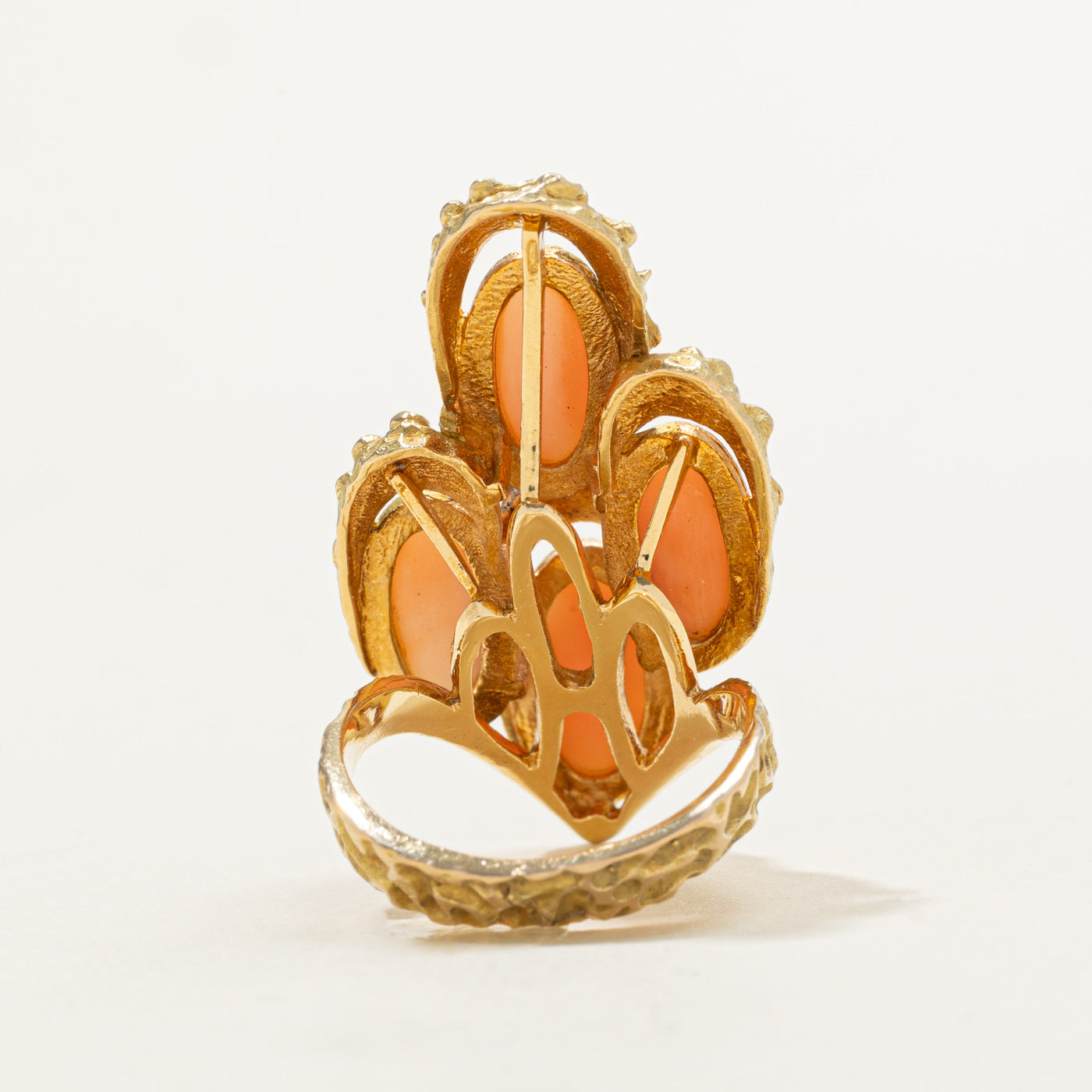 18K Four Stone Coral Abstract Cocktail Ring | 8.00ctw | SZ 6.75