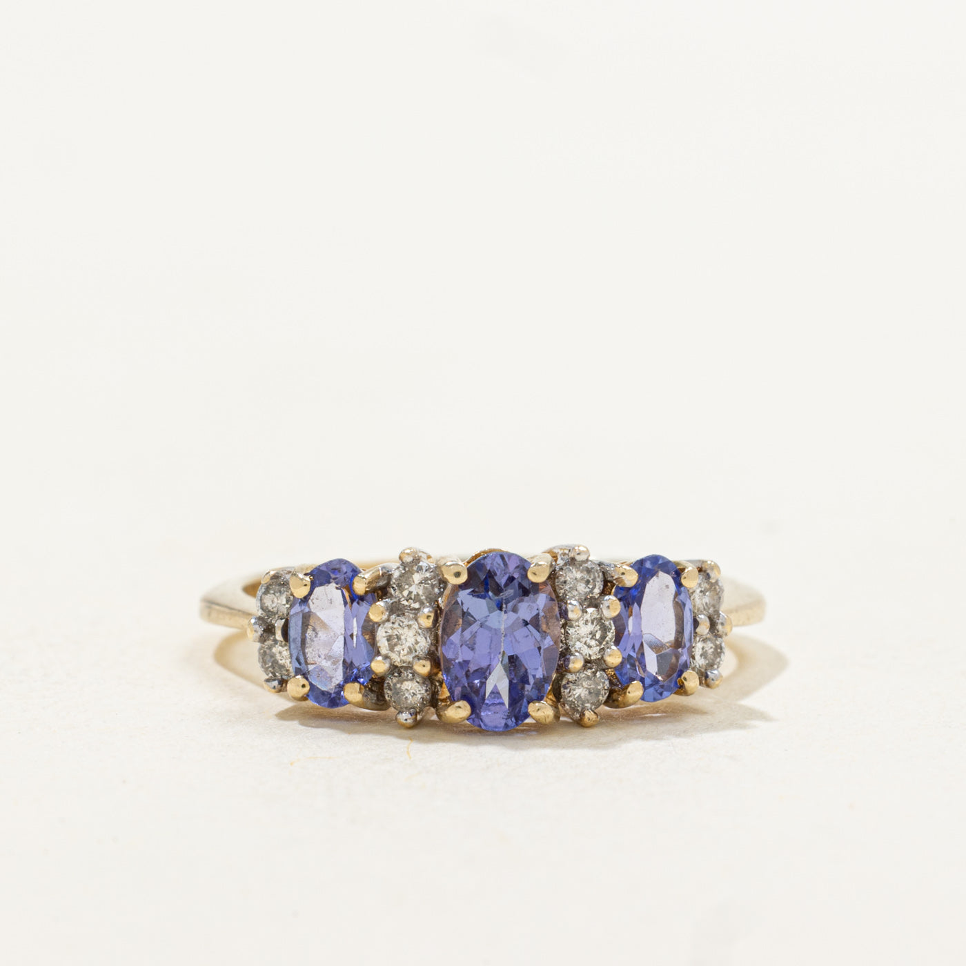 Three Stone Tanzanite & Diamond Ring | 0.75ctw, 0.18ctw | SZ 6.0 |