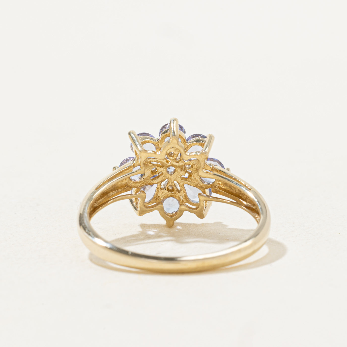 Pear Cut Tanzanite & Diamond Flower Ring | 0.98ctw, 0.02ctw | SZ 8.0 |