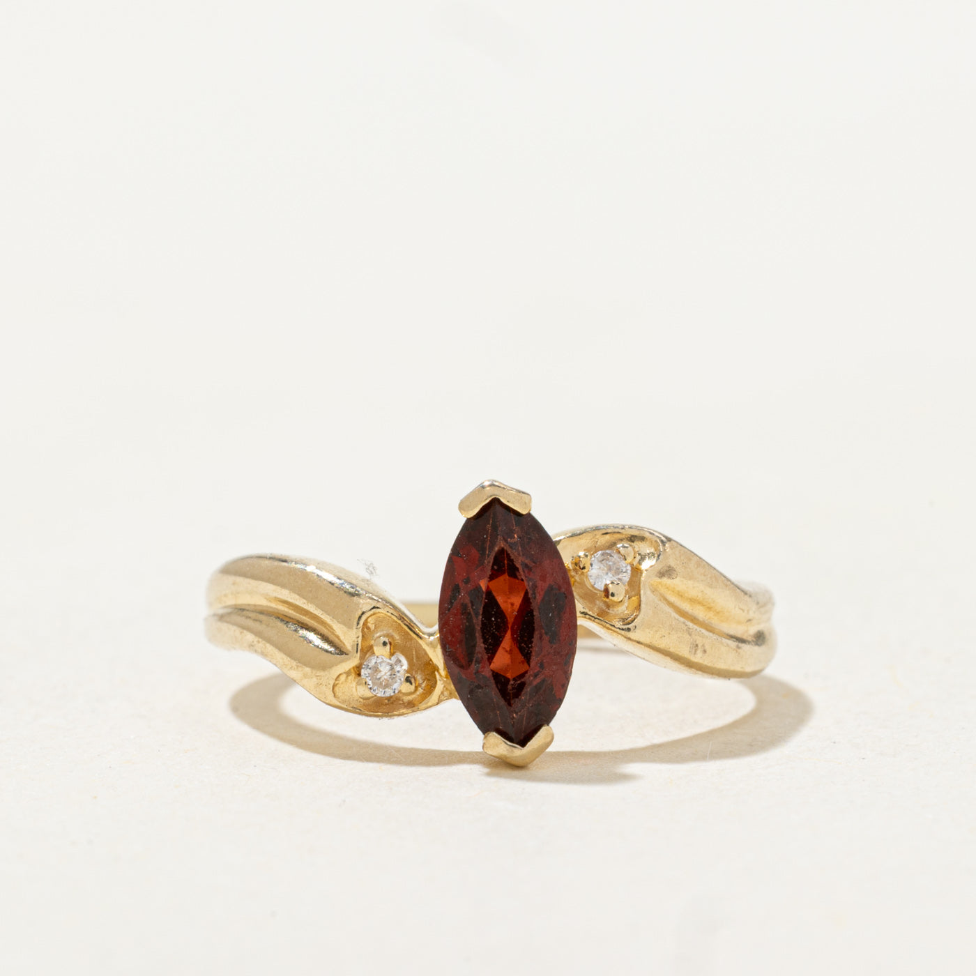 Semi Bezel Marquise Cut Garnet & Diamond Bypass Ring | 0.58ct | 0.01ctw | SZ 4.5 |