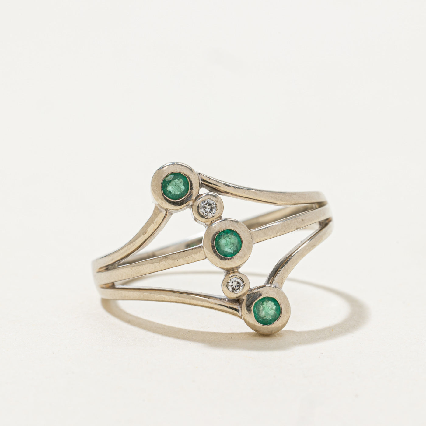 Bezel Set Emerald & Diamond Openwork Ring | 0.12ctw, 0.02ctw | SZ 8.5 |