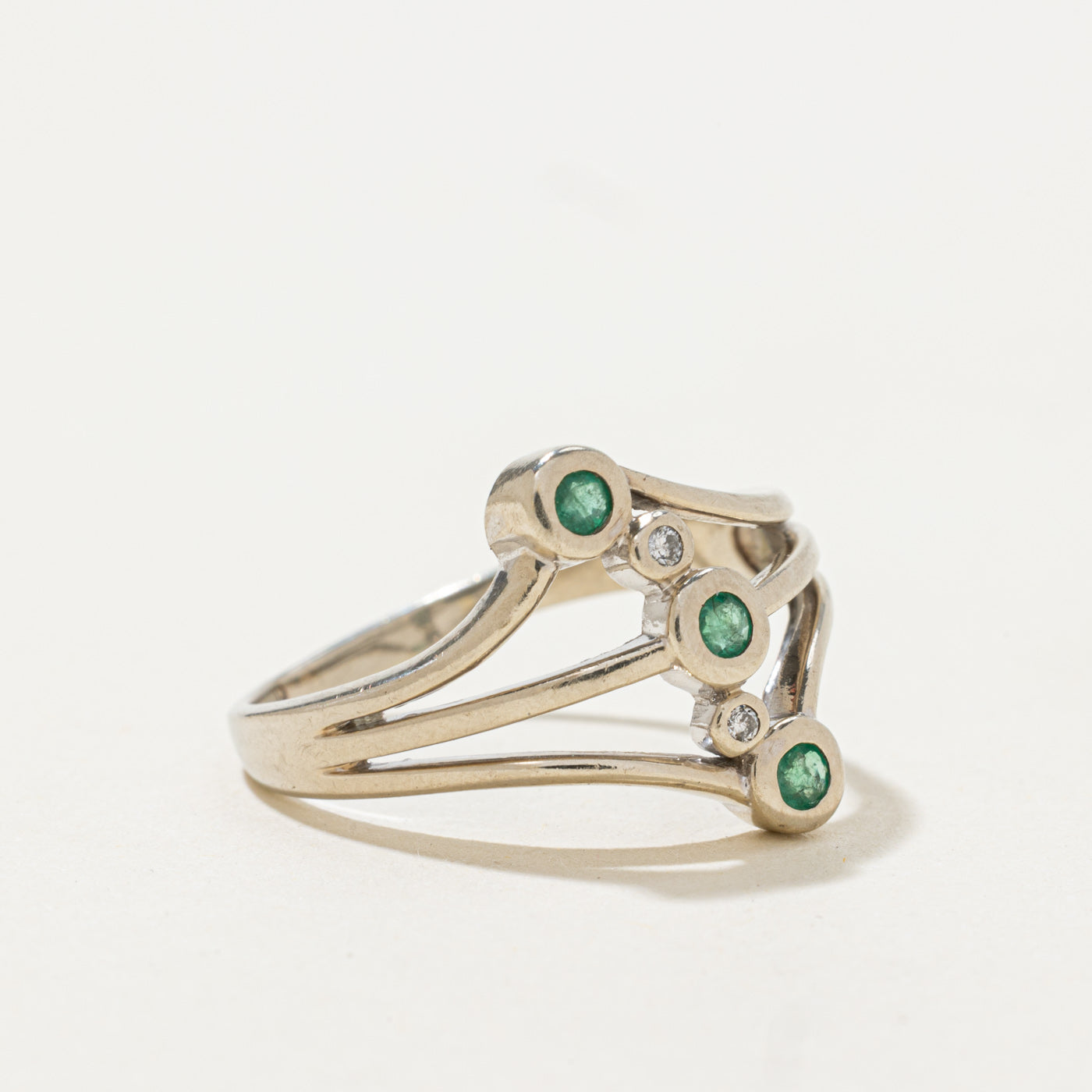 Bezel Set Emerald & Diamond Openwork Ring | 0.12ctw, 0.02ctw | SZ 8.5 |