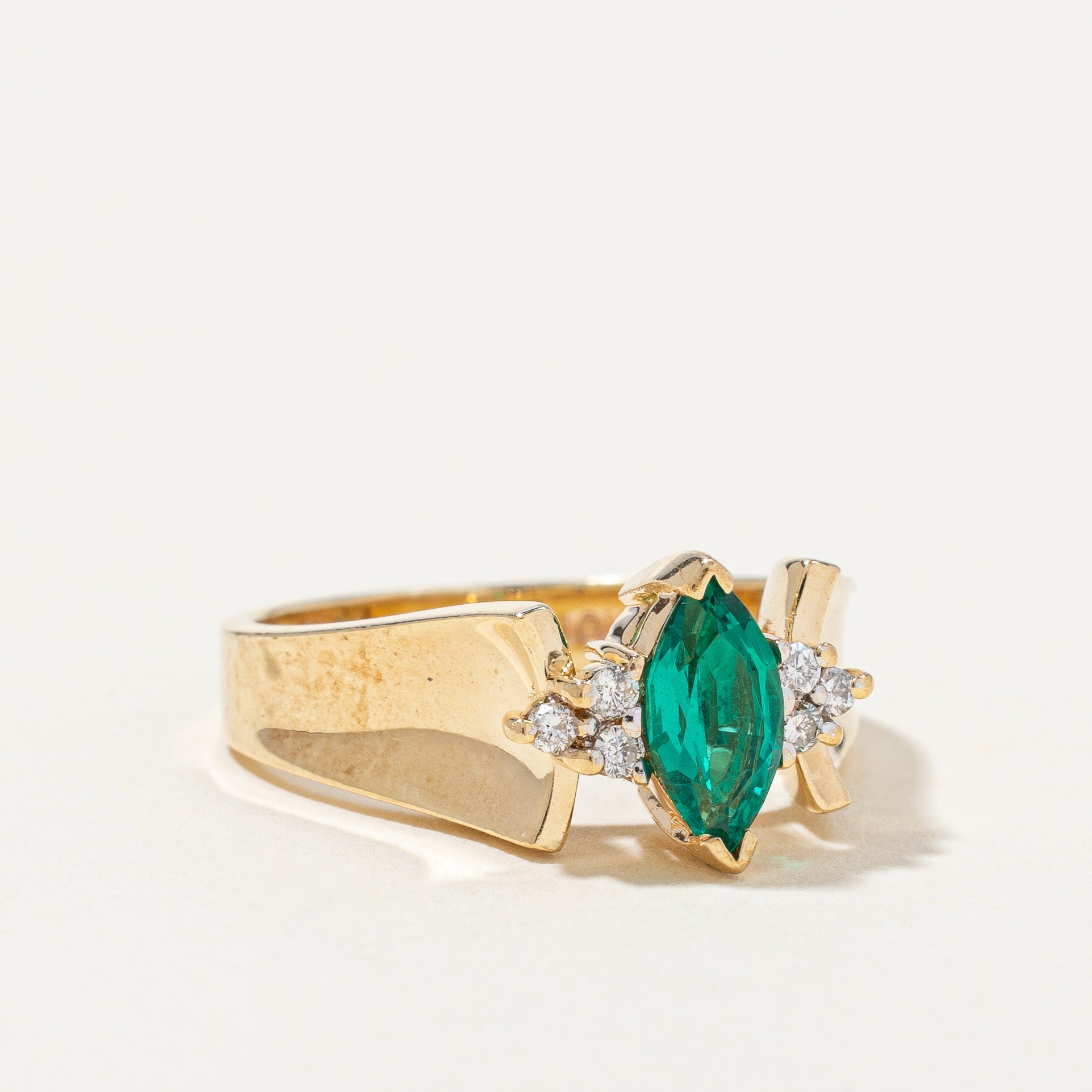 Synthetic Emerald & Natural Diamond Ring | 0.41ct, 0.06ctw | SZ 6 |