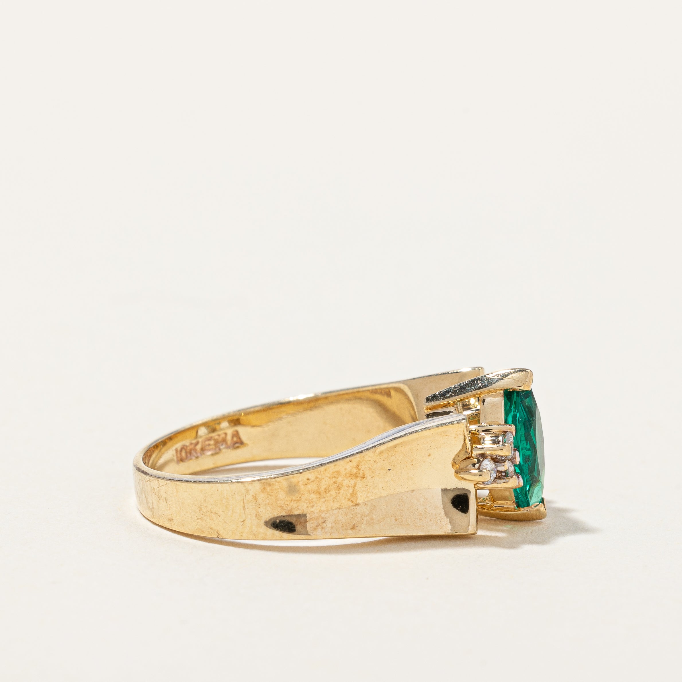Synthetic Emerald & Natural Diamond Ring | 0.41ct, 0.06ctw | SZ 6 |