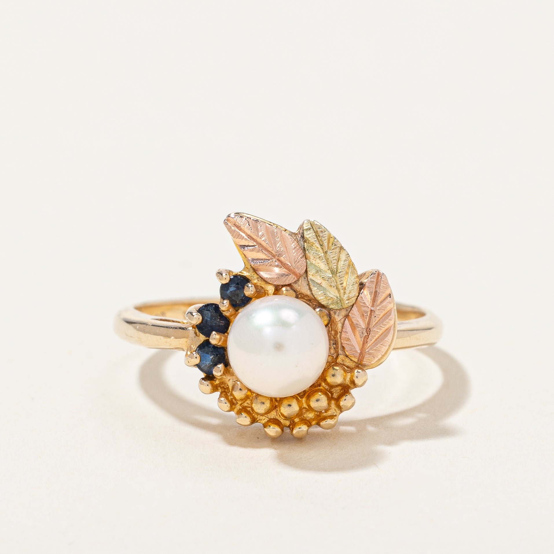 Black Hills Gold' Cultured Pearl & Sapphire Ring | 0.06ctw | SZ 7.5 |