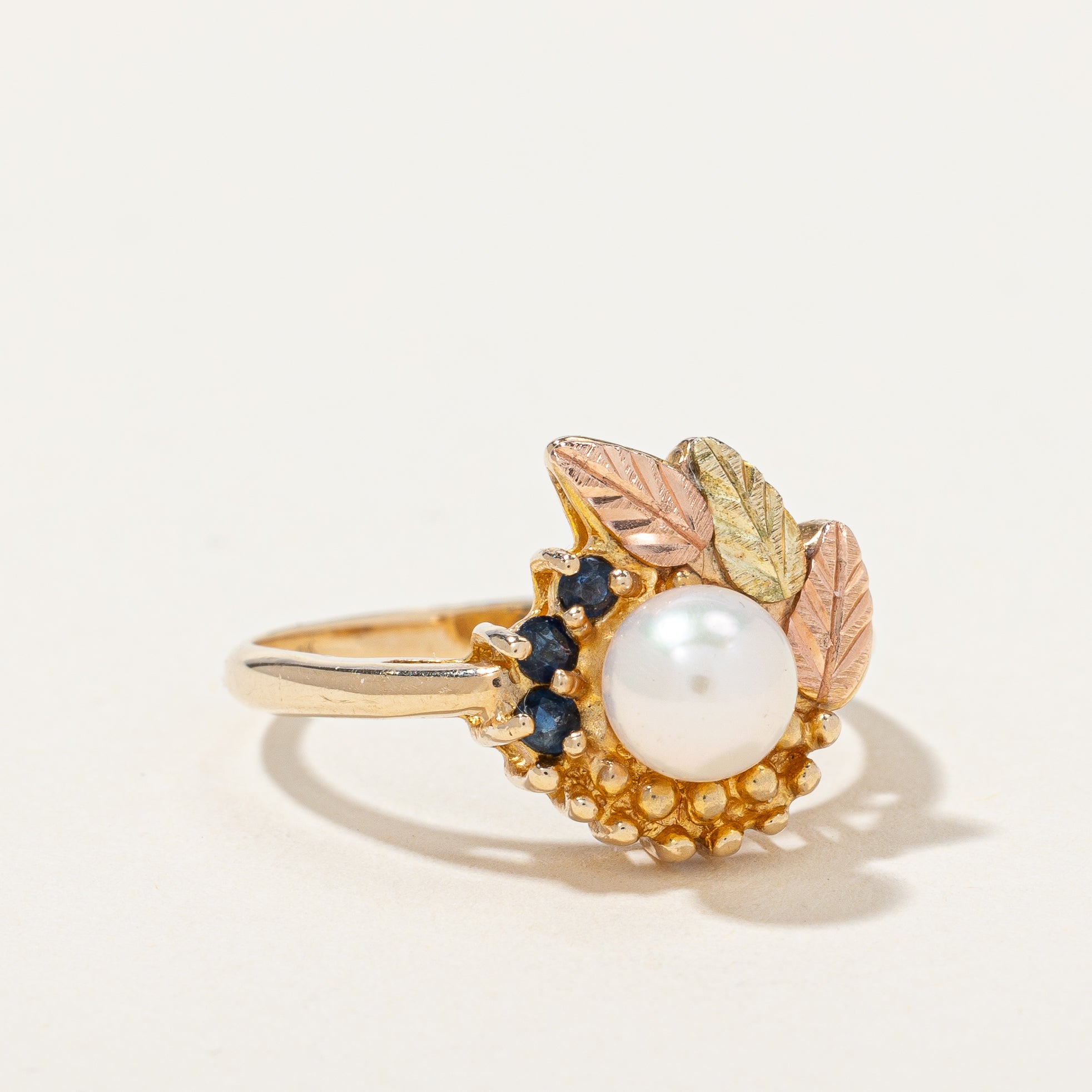 Black Hills Gold' Cultured Pearl & Sapphire Ring | 0.06ctw | SZ 7.5 |