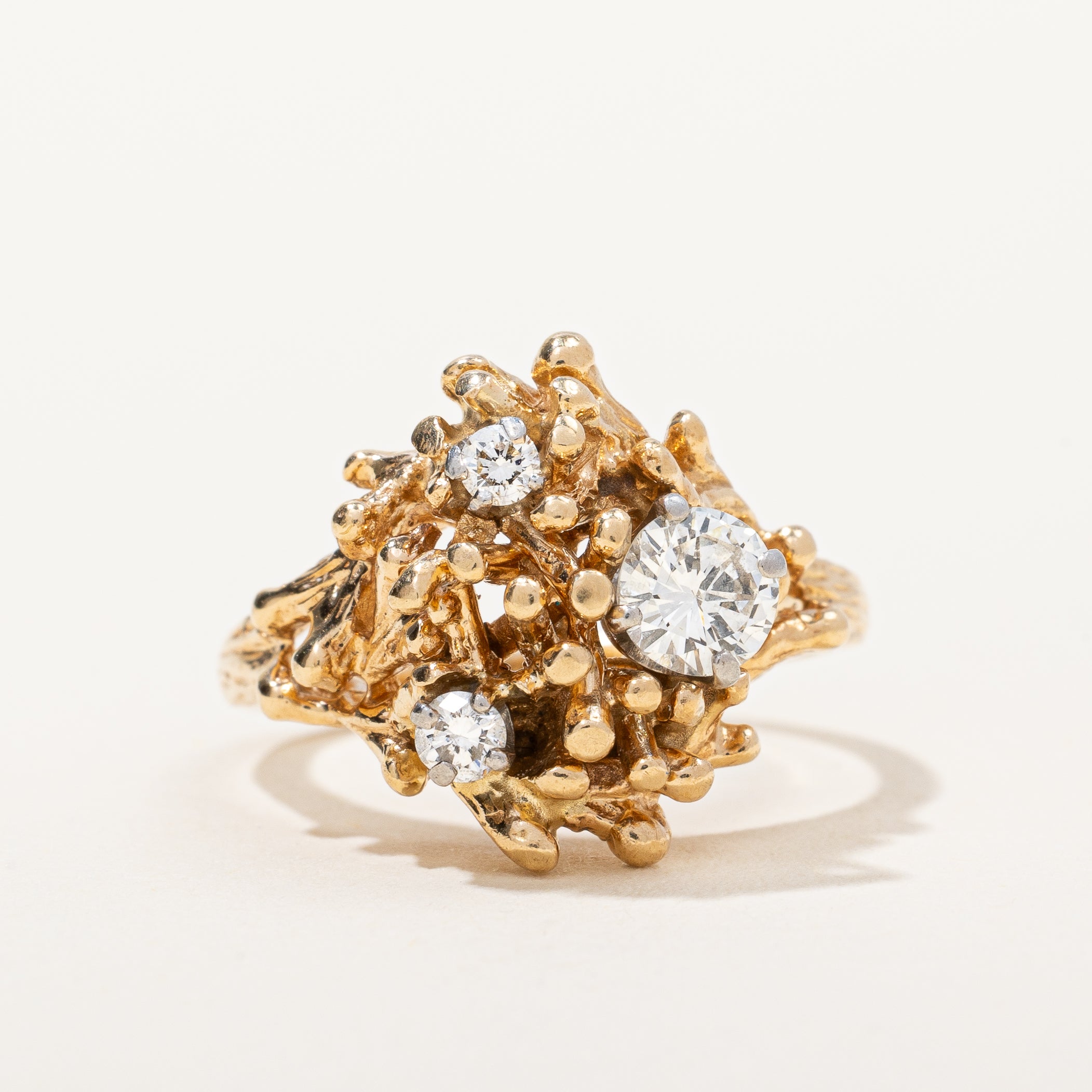 Three Stone Diamond Textured Cocktail Ring | 0.41ctw, SZ 5.25 |