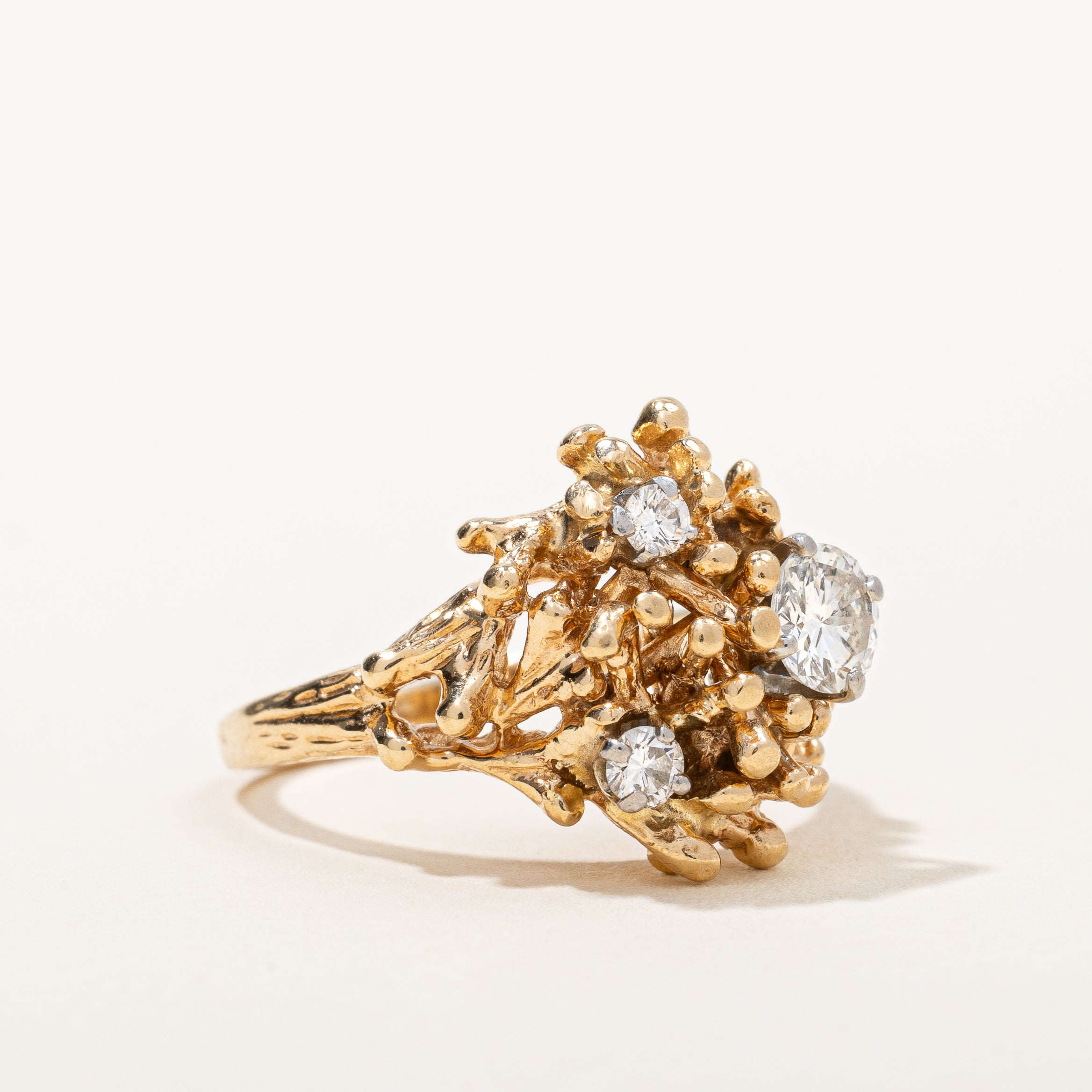 Three Stone Diamond Textured Cocktail Ring | 0.41ctw, SZ 5.25 |