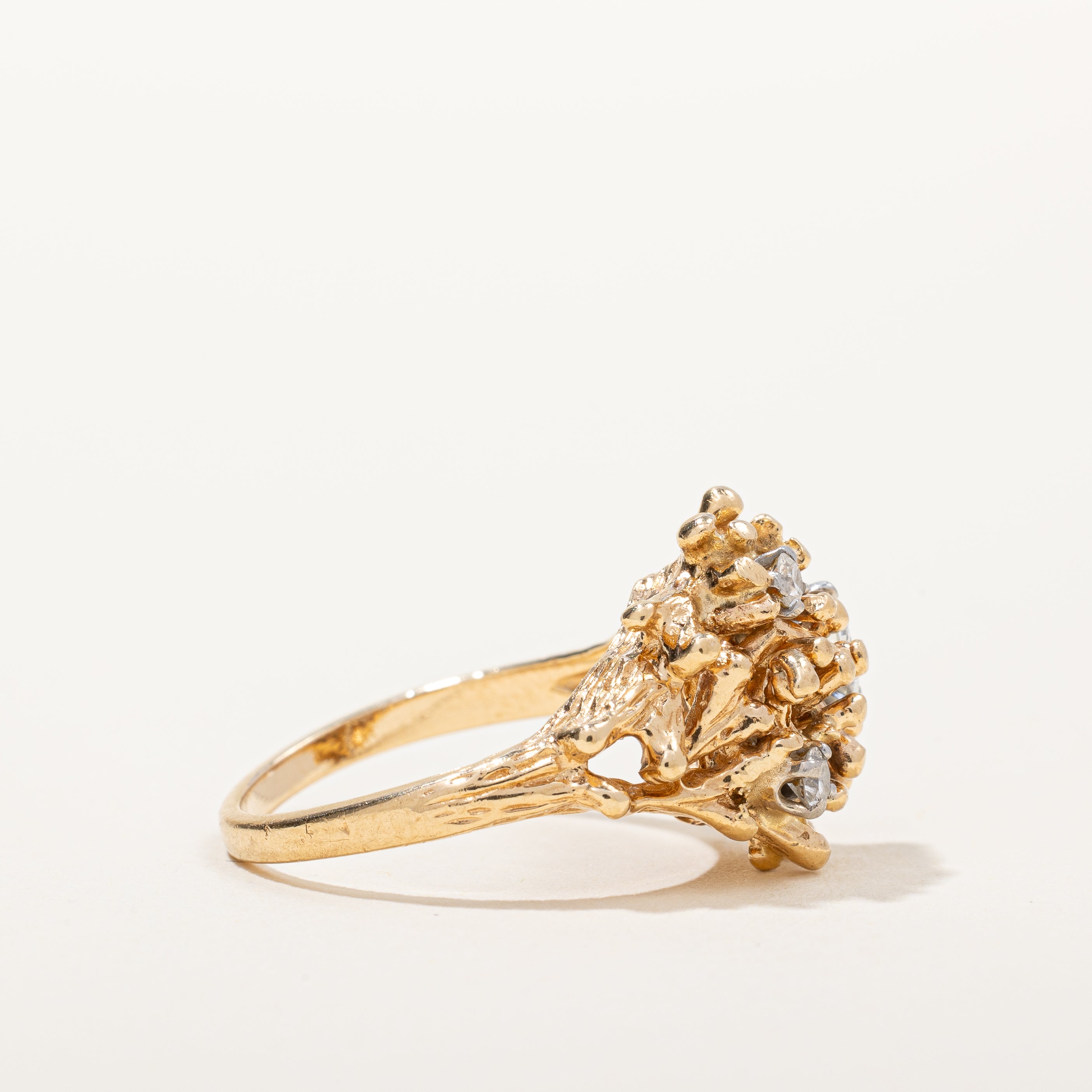Three Stone Diamond Textured Cocktail Ring | 0.41ctw, SZ 5.25 |