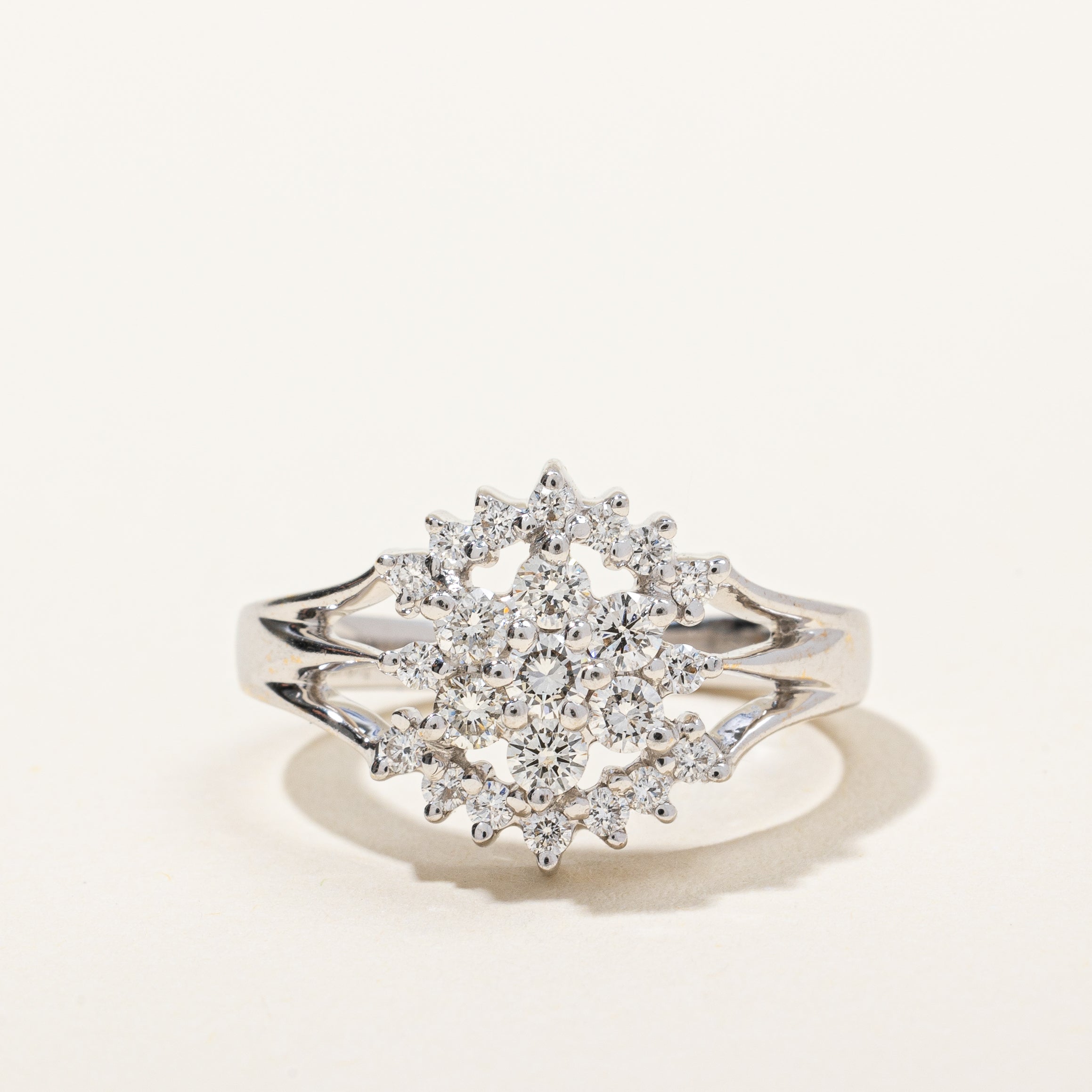 Diamond Petal Cluster Open Shank Cocktail Ring | 0.71ctw | SZ 6 |