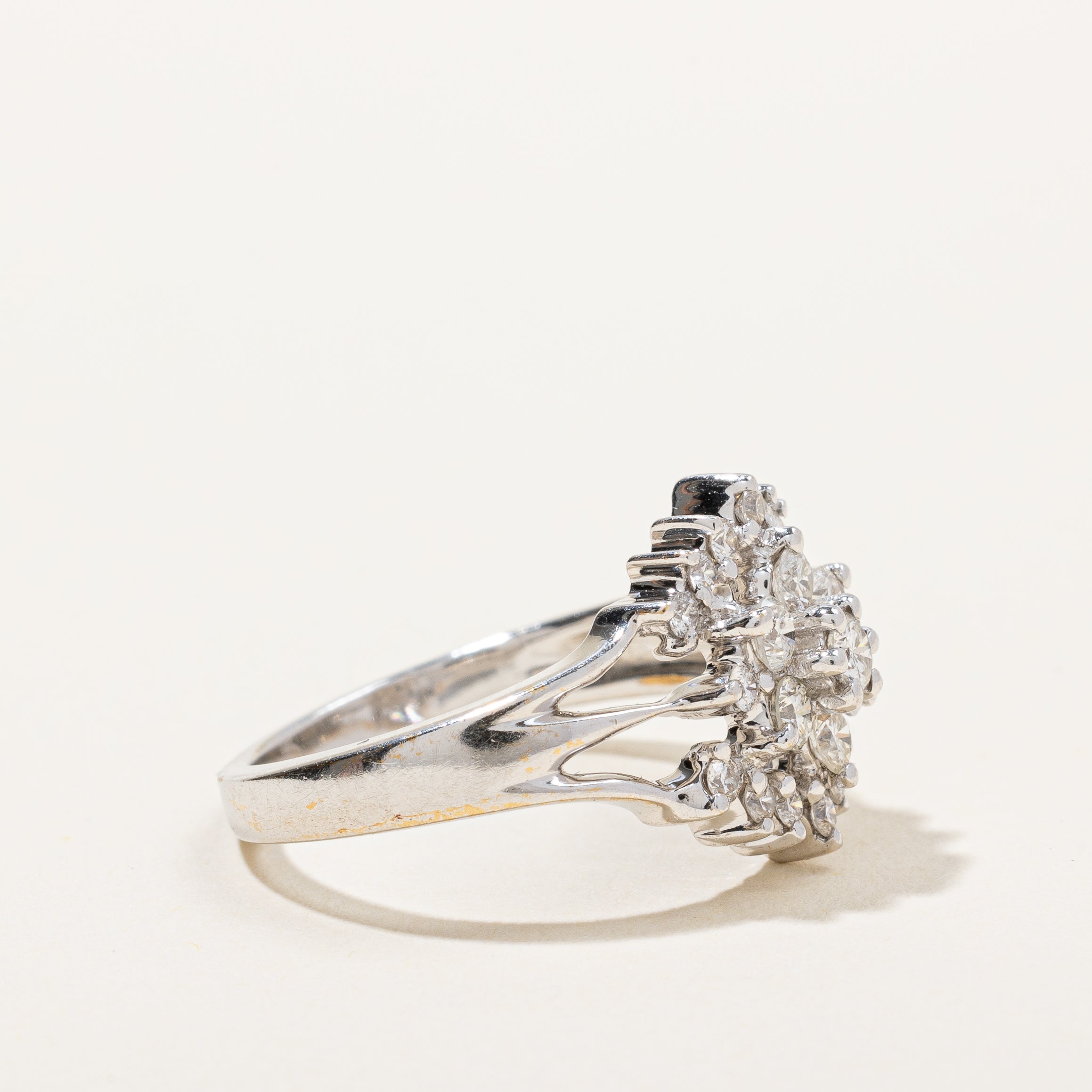 Diamond Petal Cluster Open Shank Cocktail Ring | 0.71ctw | SZ 6 |