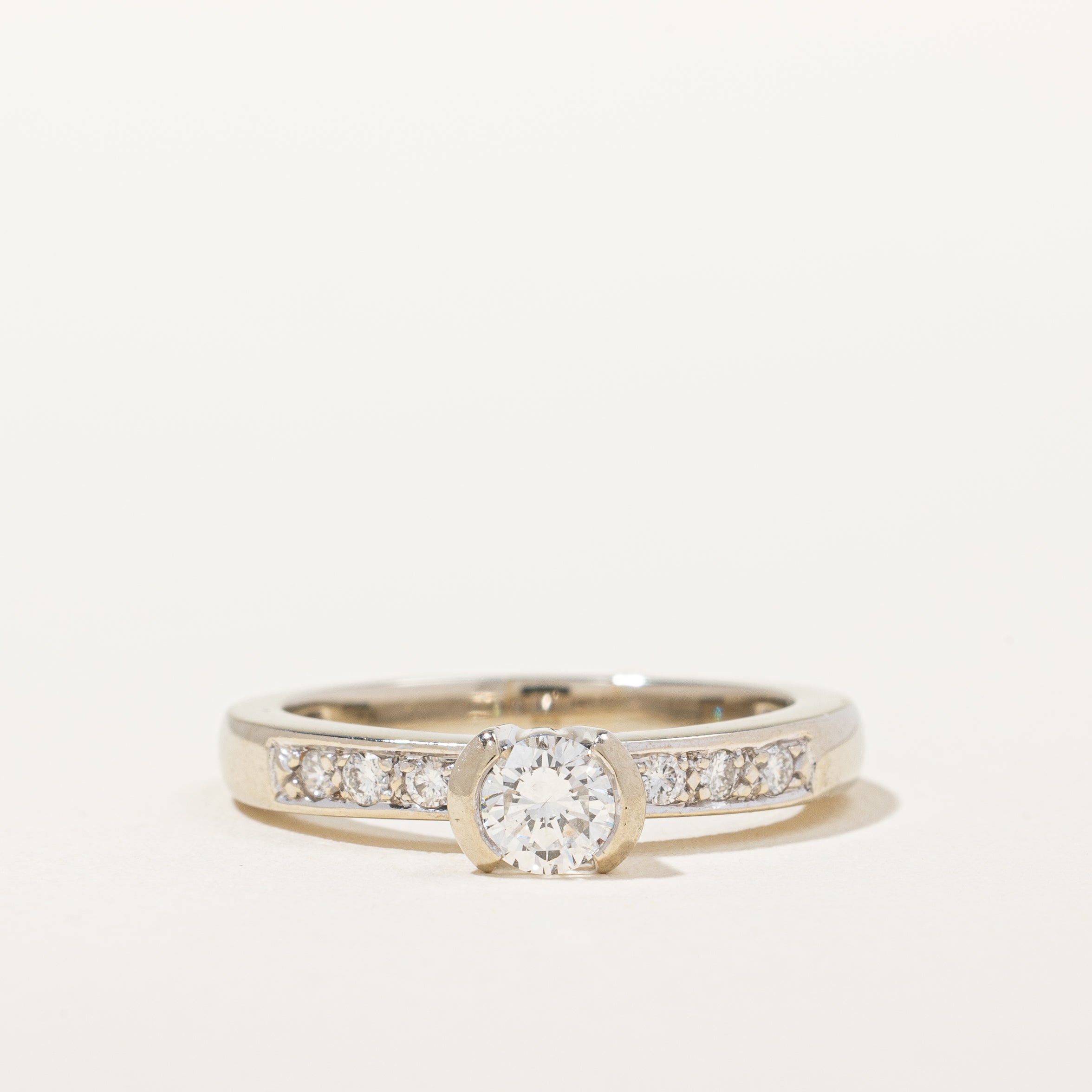 18k Semi Bezel Diamond Accented Engagement Ring | 0.45ctw SI2 F | SZ 6.75 |