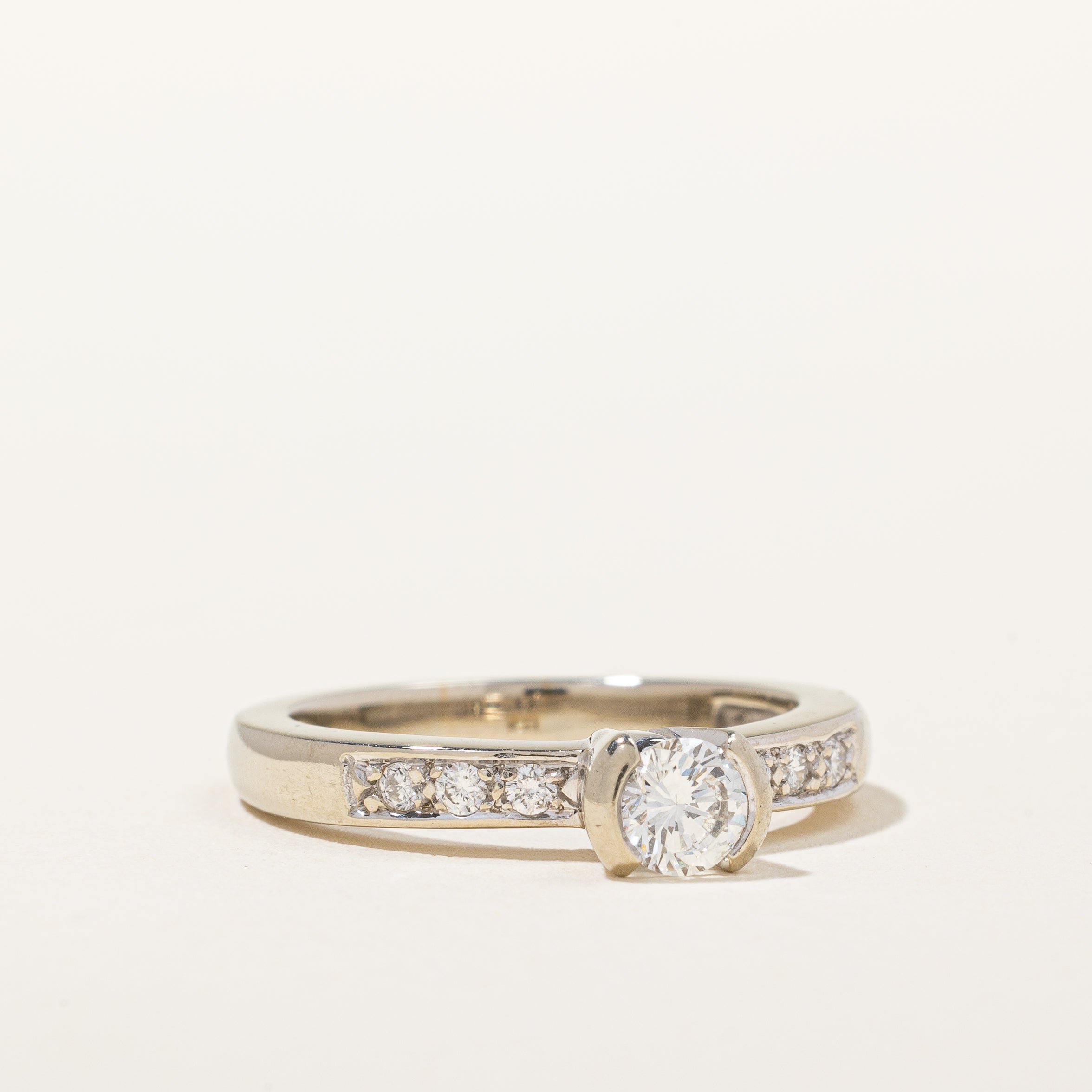 18k Semi Bezel Diamond Accented Engagement Ring | 0.45ctw SI2 F | SZ 6.75 |