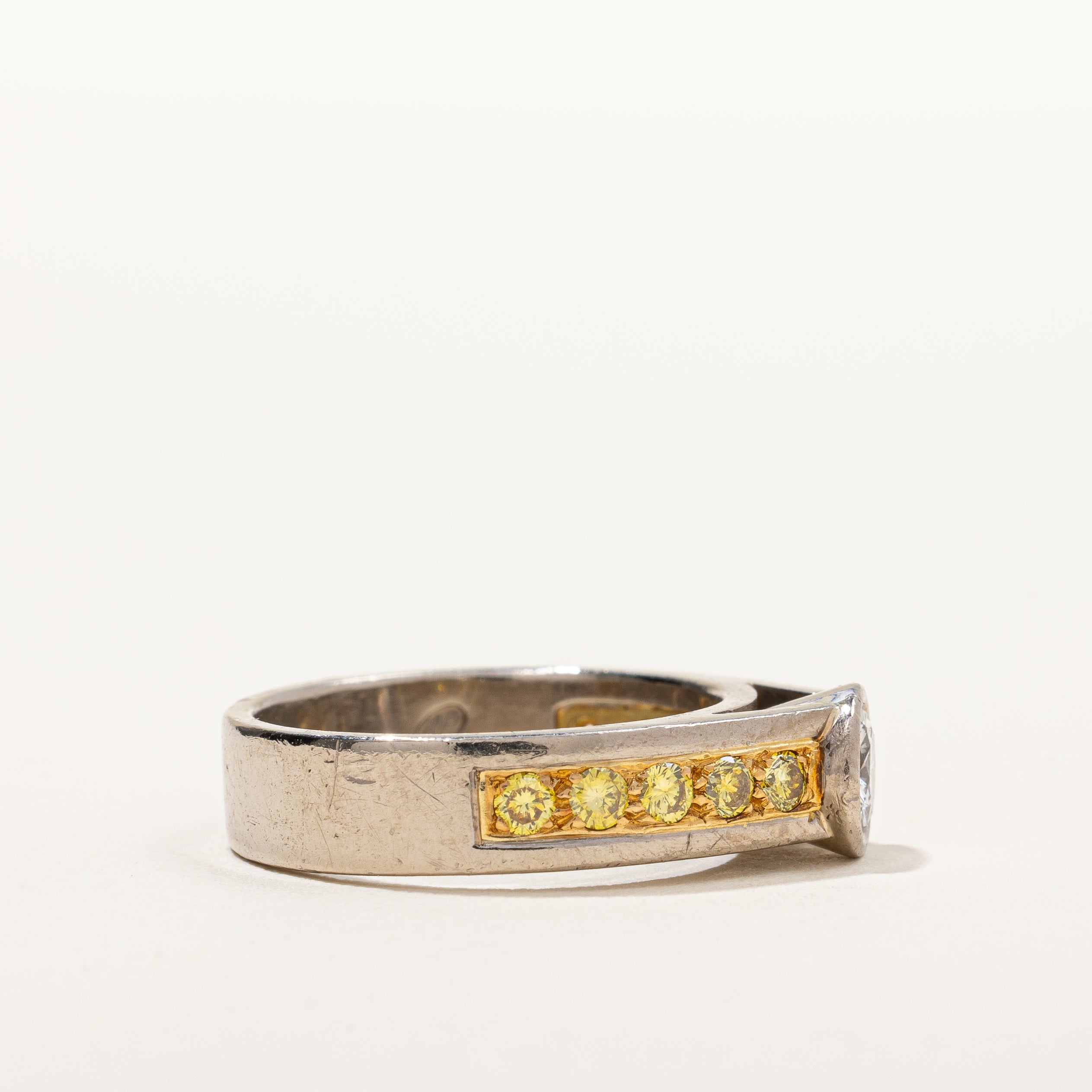 Bezel Set Diamond & Yellow Diamond Accented Engagement Ring | 0.85ctw | SZ 6.5 |