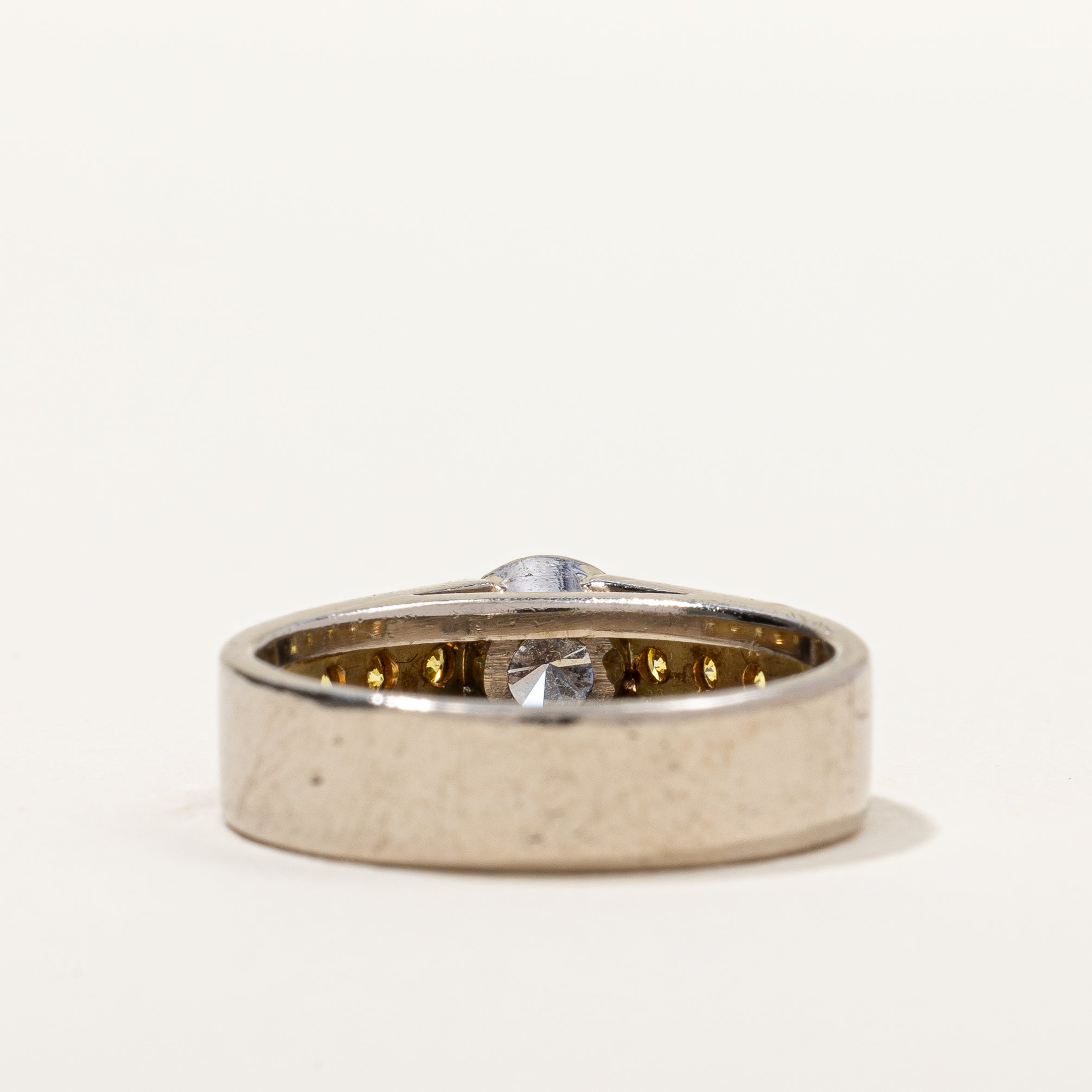 Bezel Set Diamond & Yellow Diamond Accented Engagement Ring | 0.85ctw | SZ 6.5 |