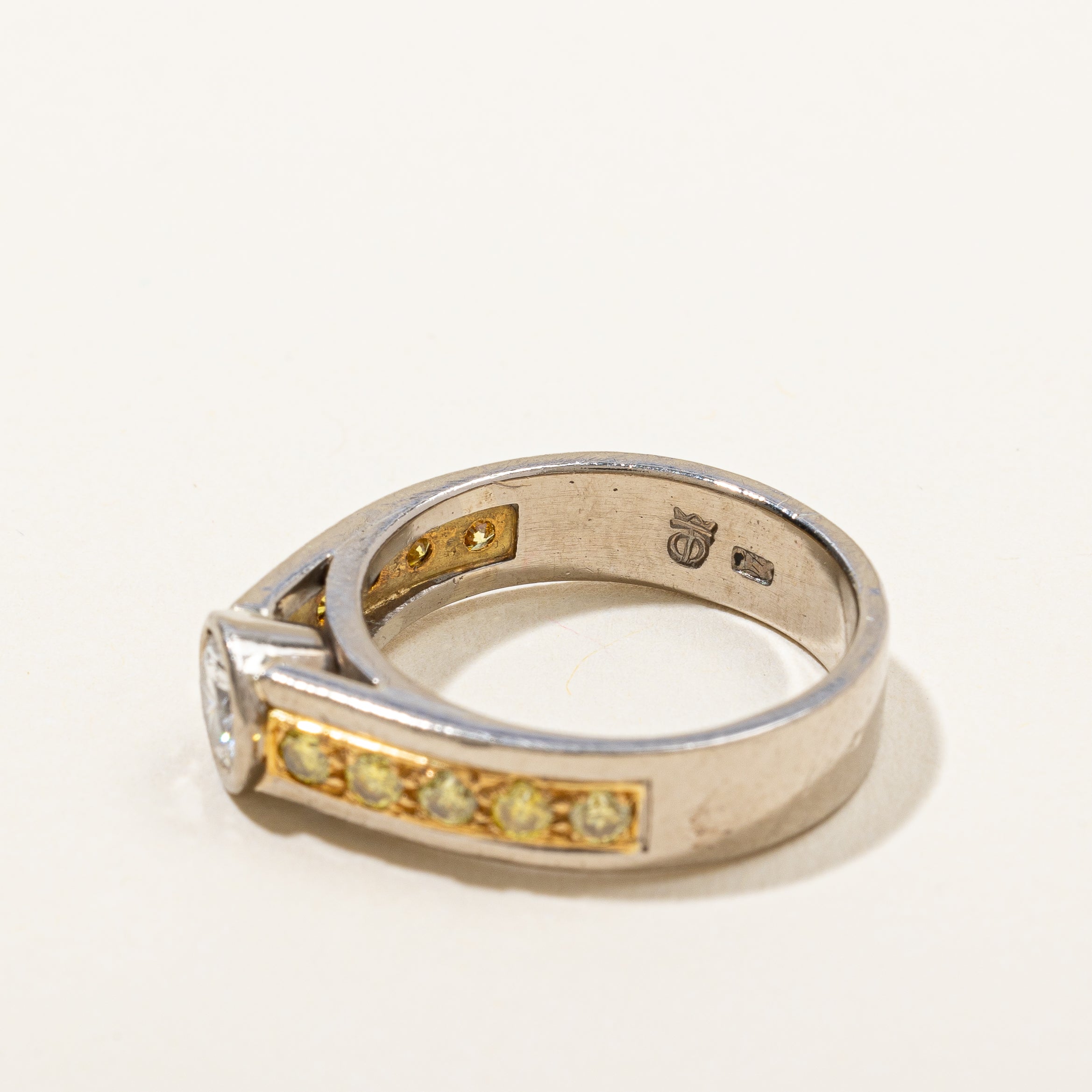 Bezel Set Diamond & Yellow Diamond Accented Engagement Ring | 0.85ctw | SZ 6.5 |