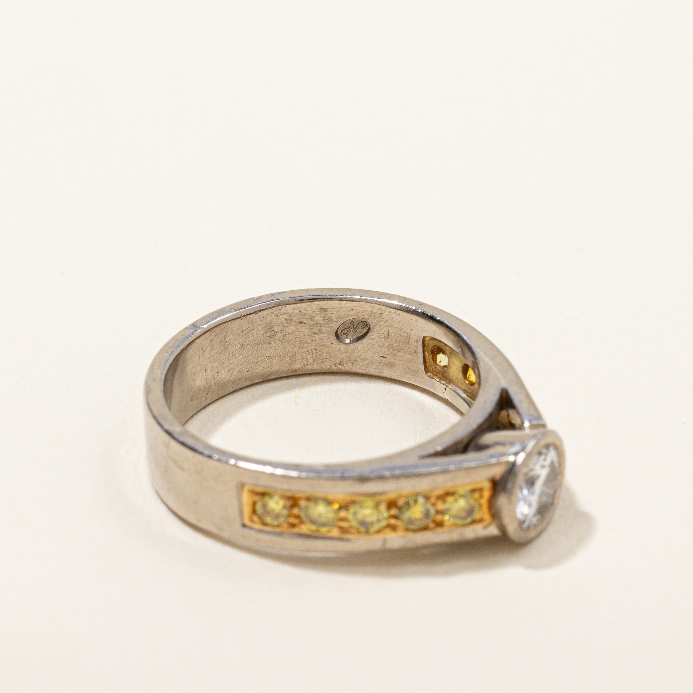 Bezel Set Diamond & Yellow Diamond Accented Engagement Ring | 0.85ctw | SZ 6.5 |