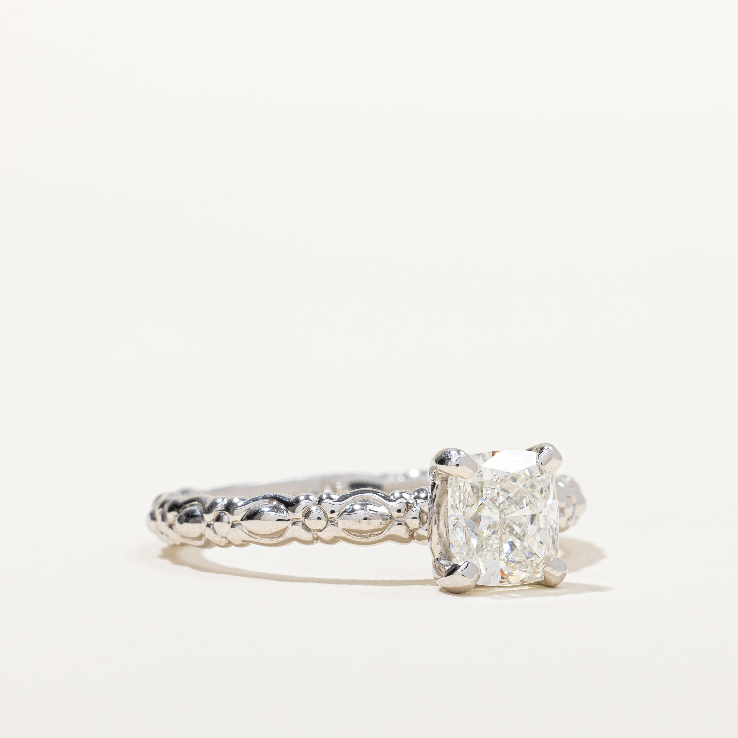 GIA Certified Cushion Cut Platinum Solitaire Diamond Engagement Ring | 1.40ct VVS1 J | SZ 8.25 |
