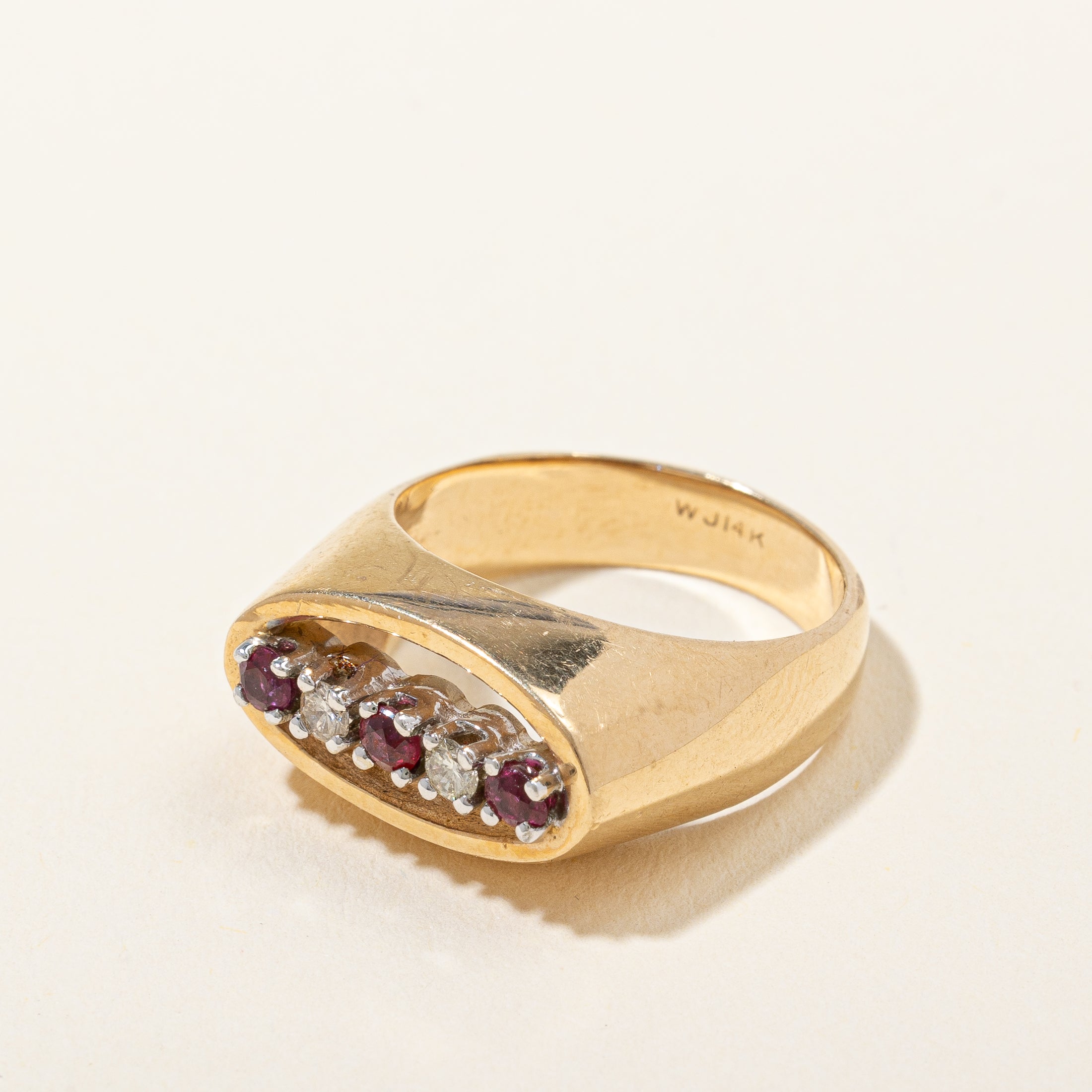 Open Oval Diamond & Ruby Ring | 0.10 ctw, SZ 5.5 |