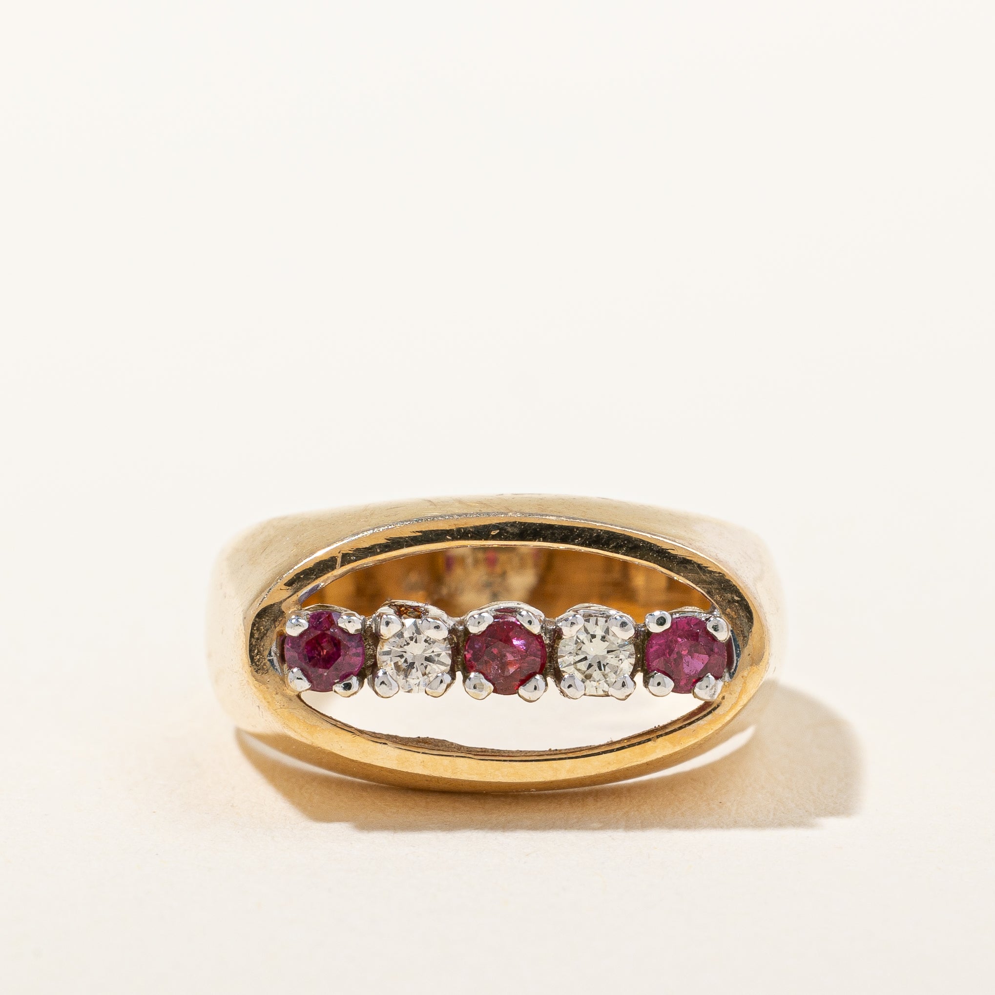 Open Oval Diamond & Ruby Ring | 0.10 ctw, SZ 5.5 |