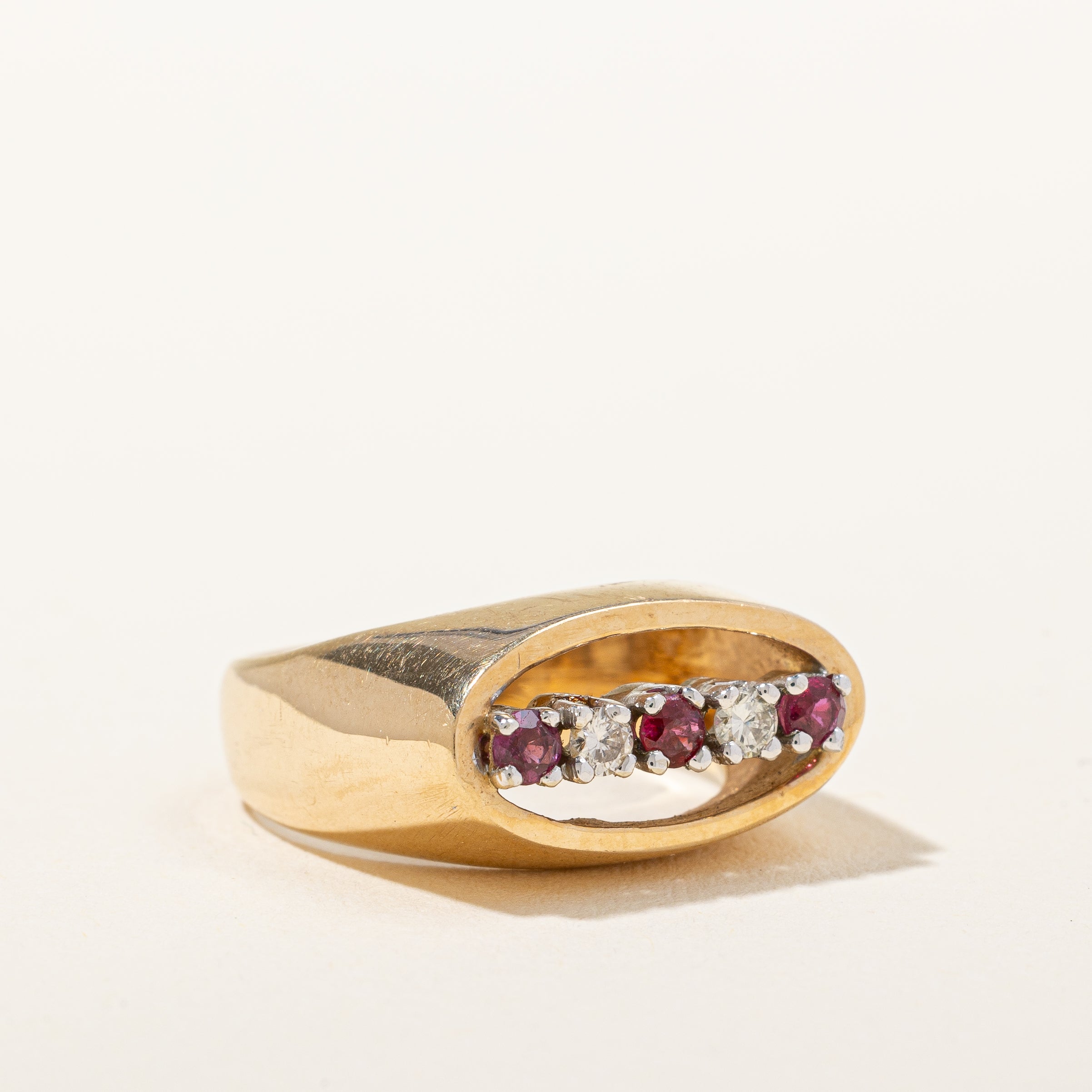 Open Oval Diamond & Ruby Ring | 0.10 ctw, SZ 5.5 |