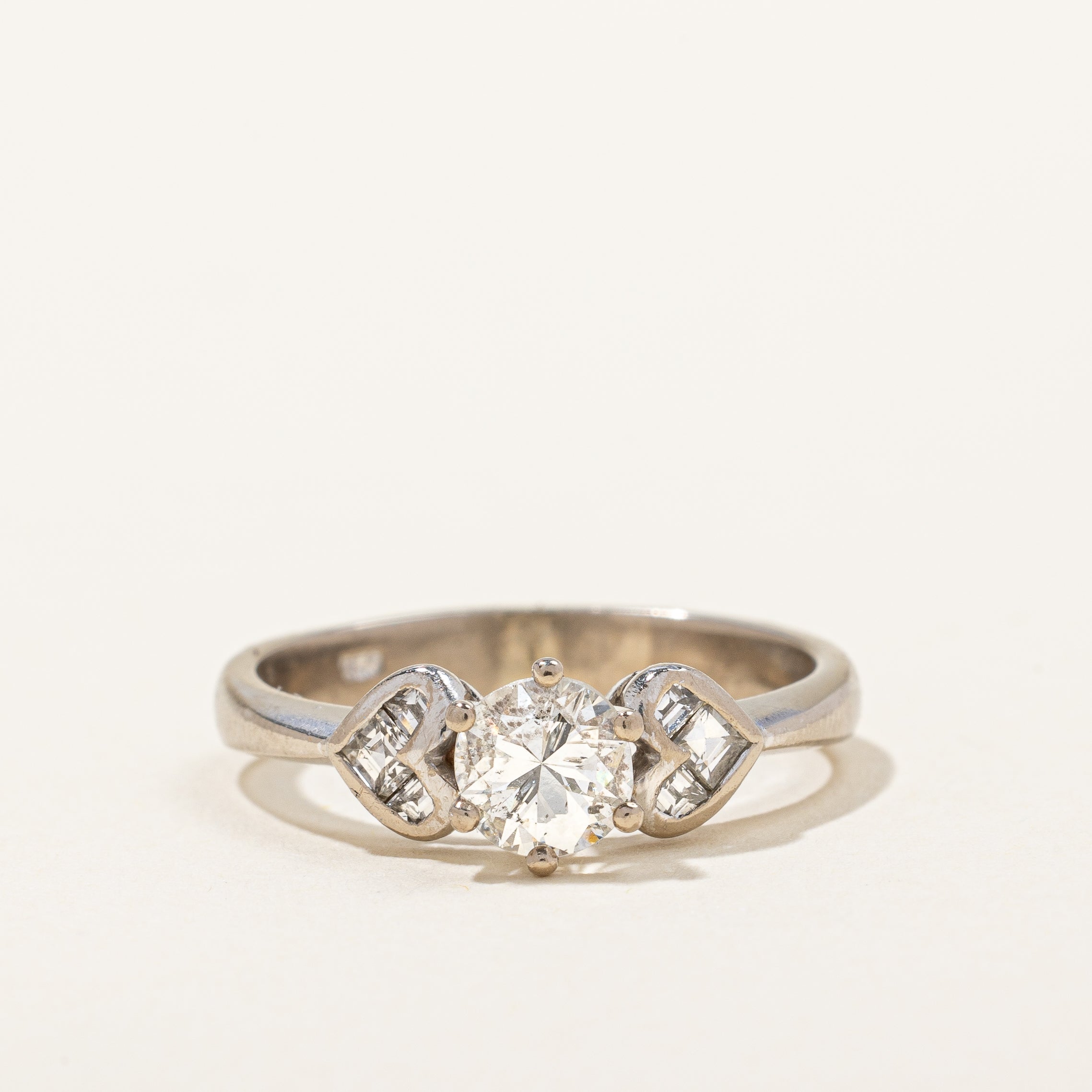 18K Heart Accented Diamond Engagement Ring | 1.00ctw I1, H | SZ 7 |