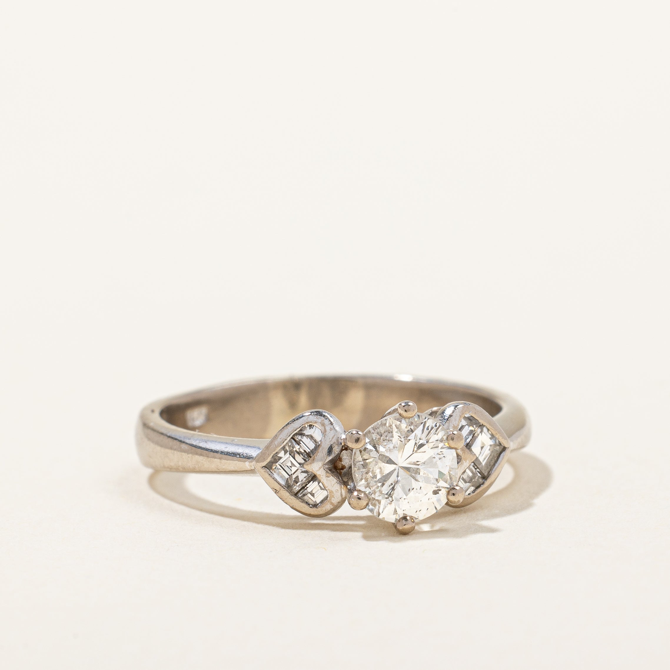 18K Heart Accented Diamond Engagement Ring | 1.00ctw I1, H | SZ 7 |