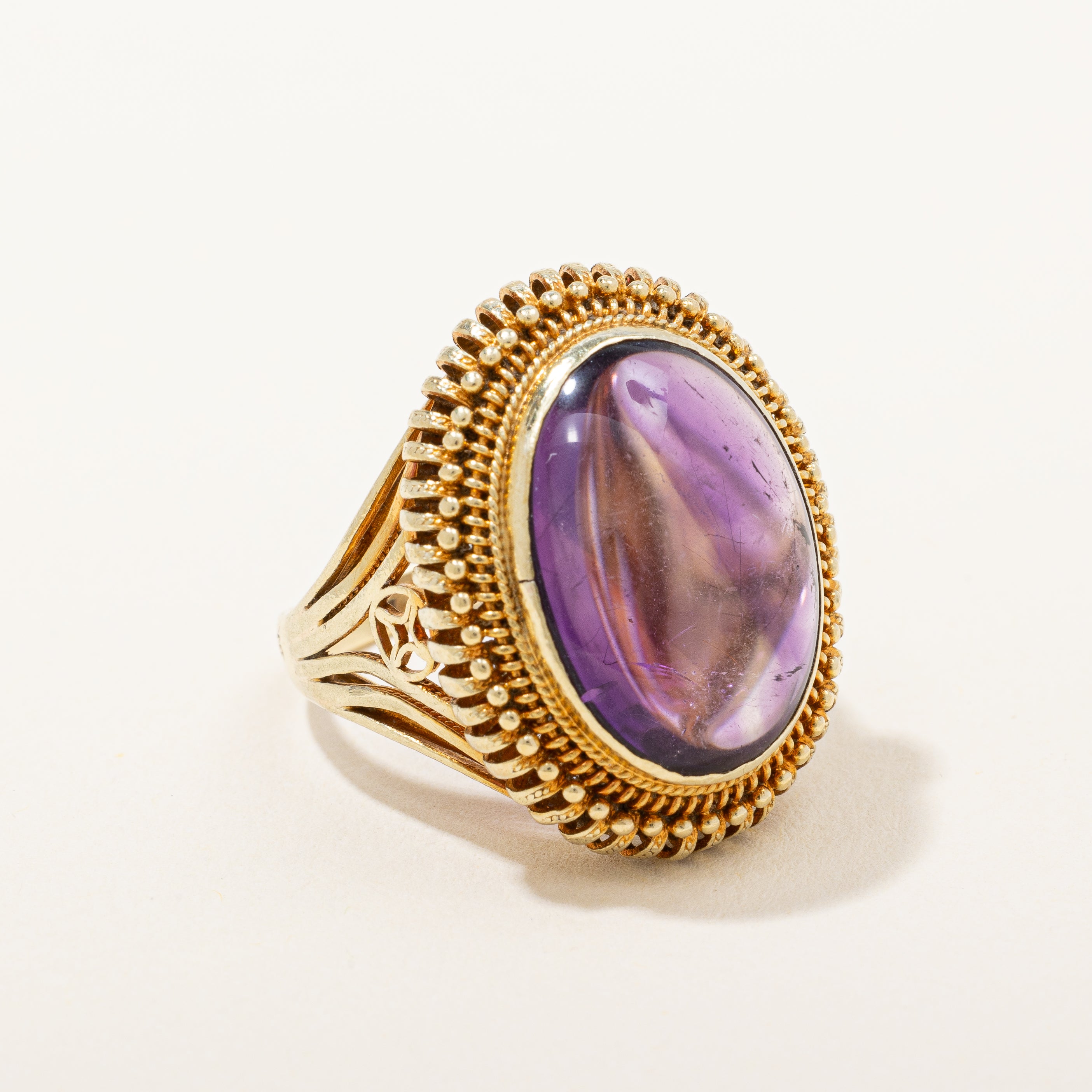 14K Amethyst Cabochon Cocktail Ring | 10ct | SZ 7 |
