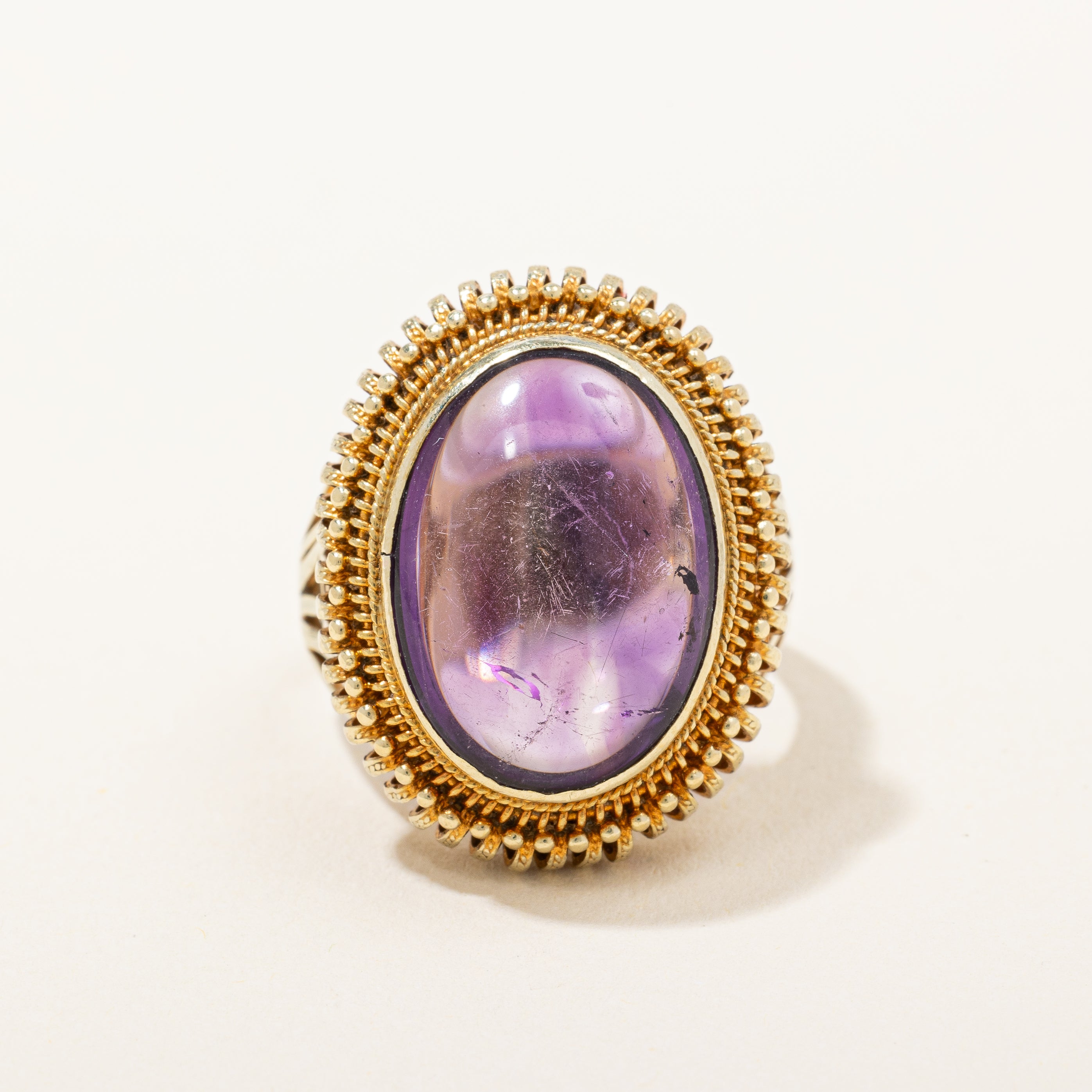 14K Amethyst Cabochon Cocktail Ring | 10ct | SZ 7 |