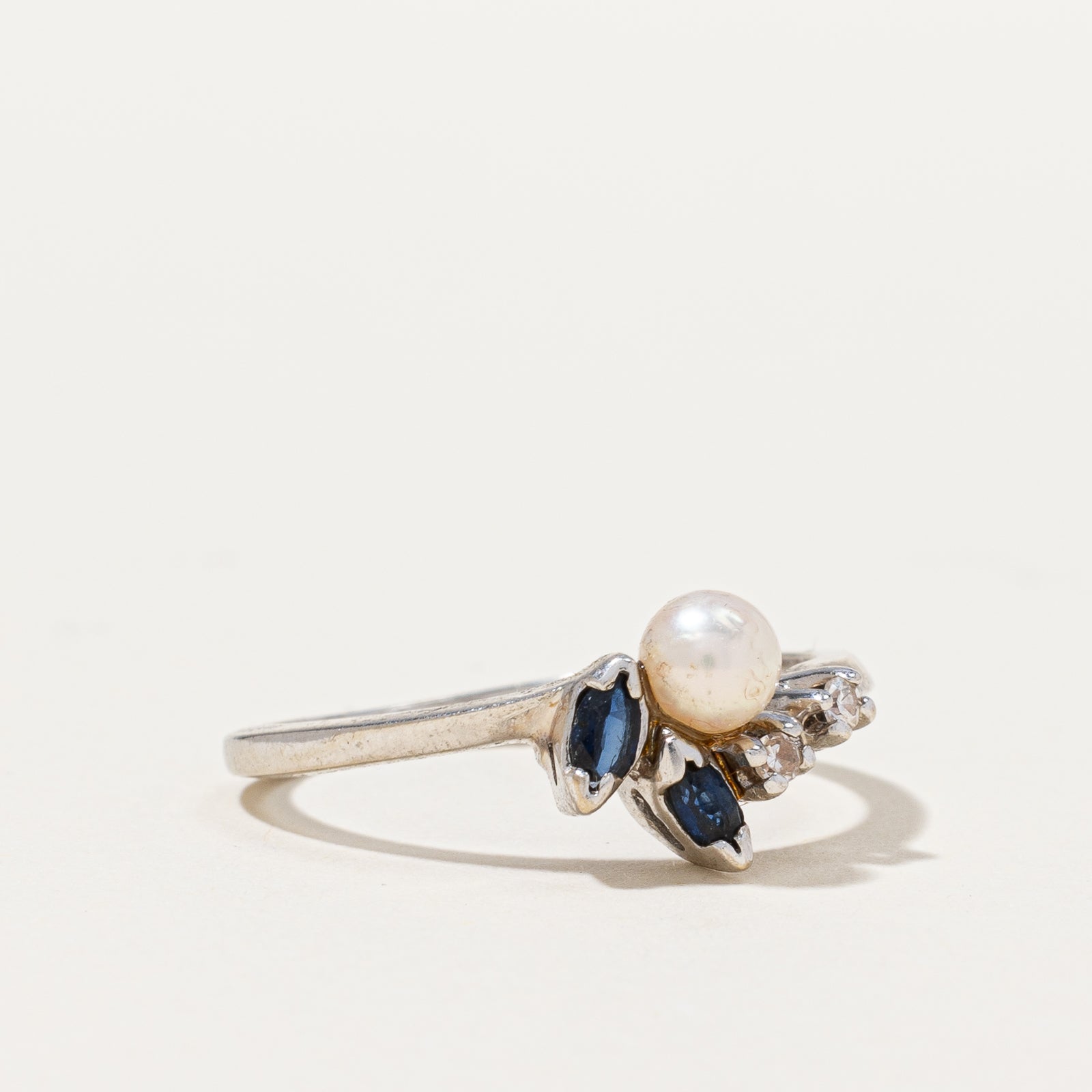 Marquise Sapphire & Pearl Ring | 0.02 ctw, SZ 6.5 |