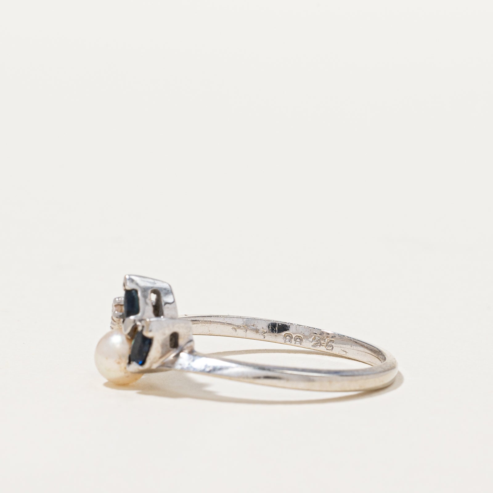 Marquise Sapphire & Pearl Ring | 0.02 ctw, SZ 6.5 |