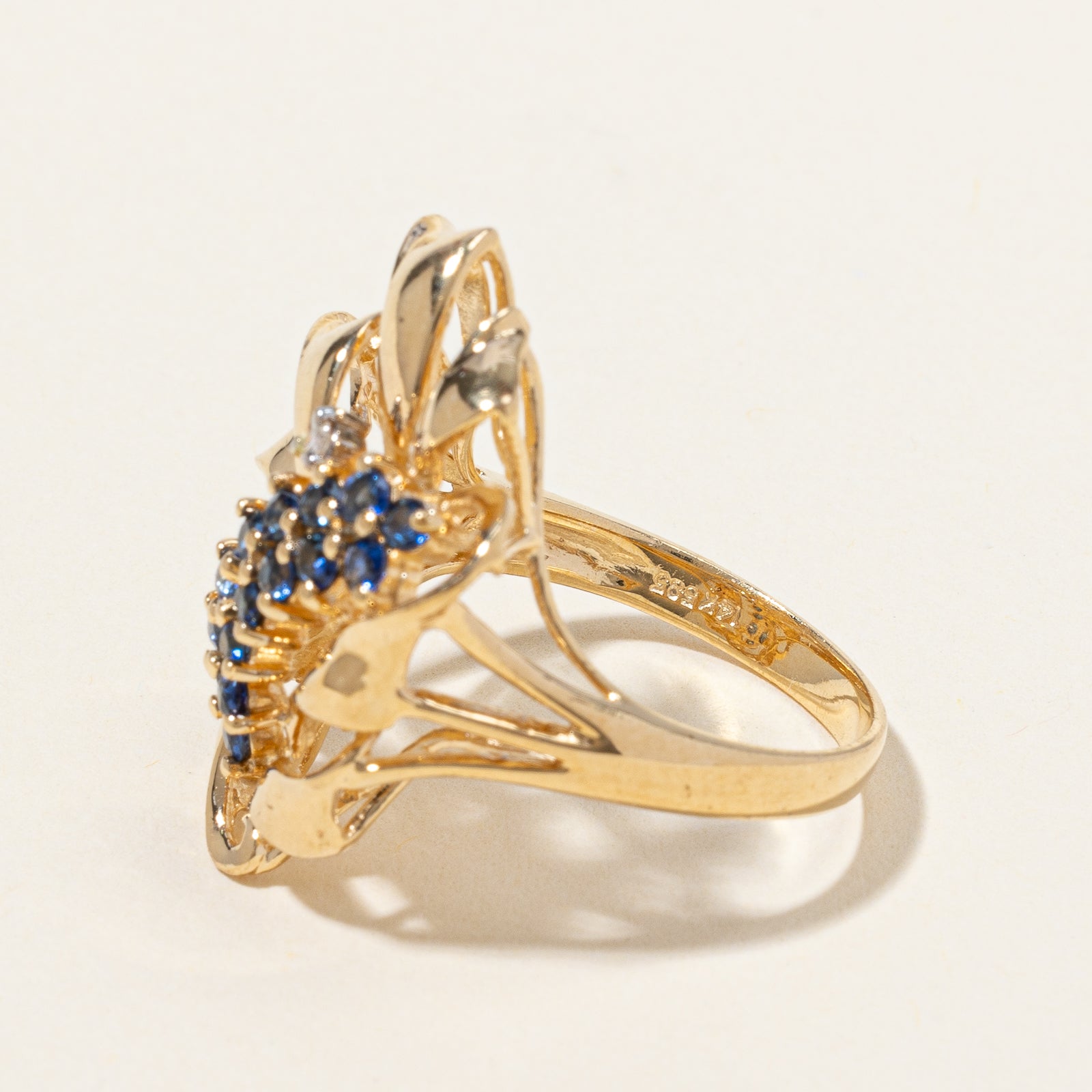 Intricate Sapphire & Diamond Cocktail Ring | 0.02 ct, SZ 7 |