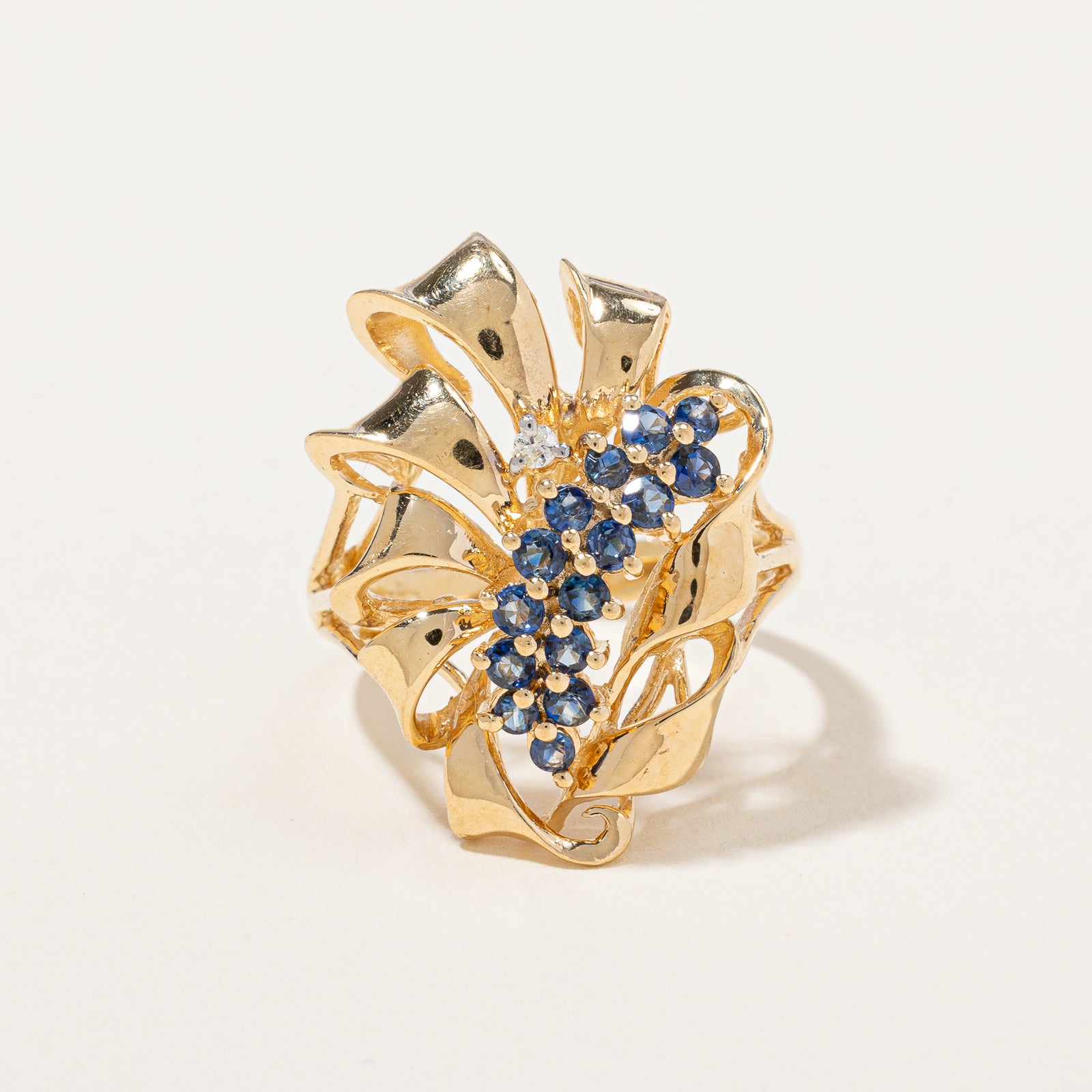 Intricate Sapphire & Diamond Cocktail Ring | 0.02 ct, SZ 7 |