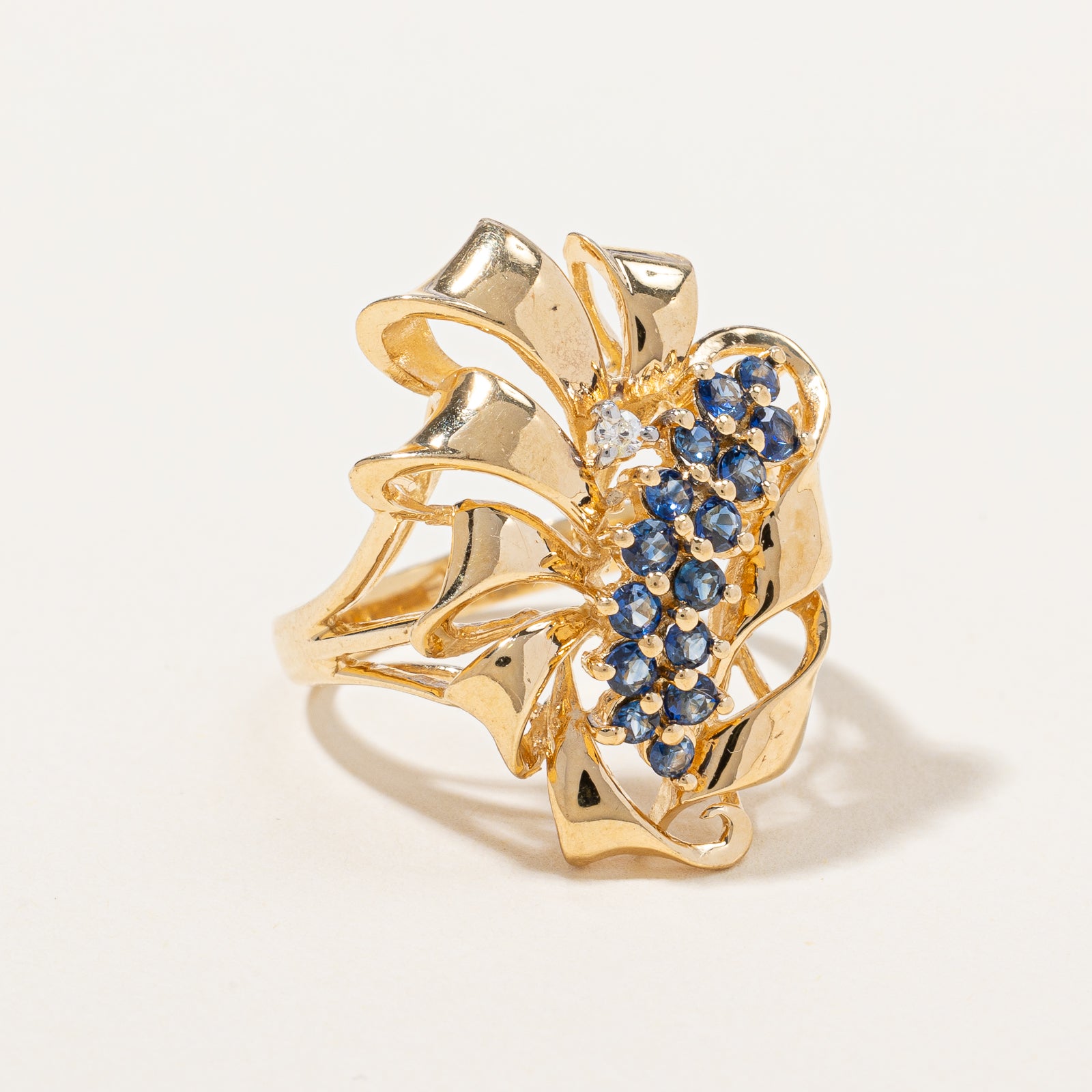 Intricate Sapphire & Diamond Cocktail Ring | 0.02 ct, SZ 7 |