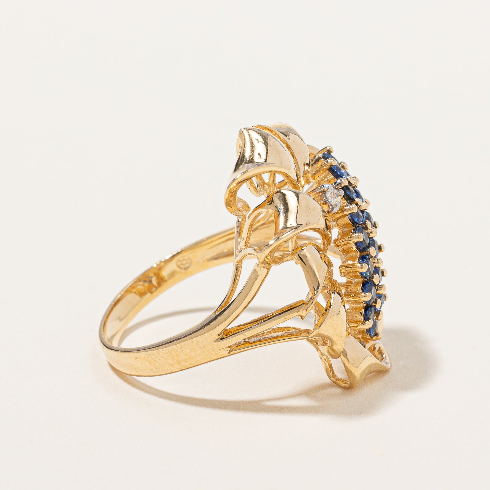 Intricate Sapphire & Diamond Cocktail Ring | 0.02 ct, SZ 7 |
