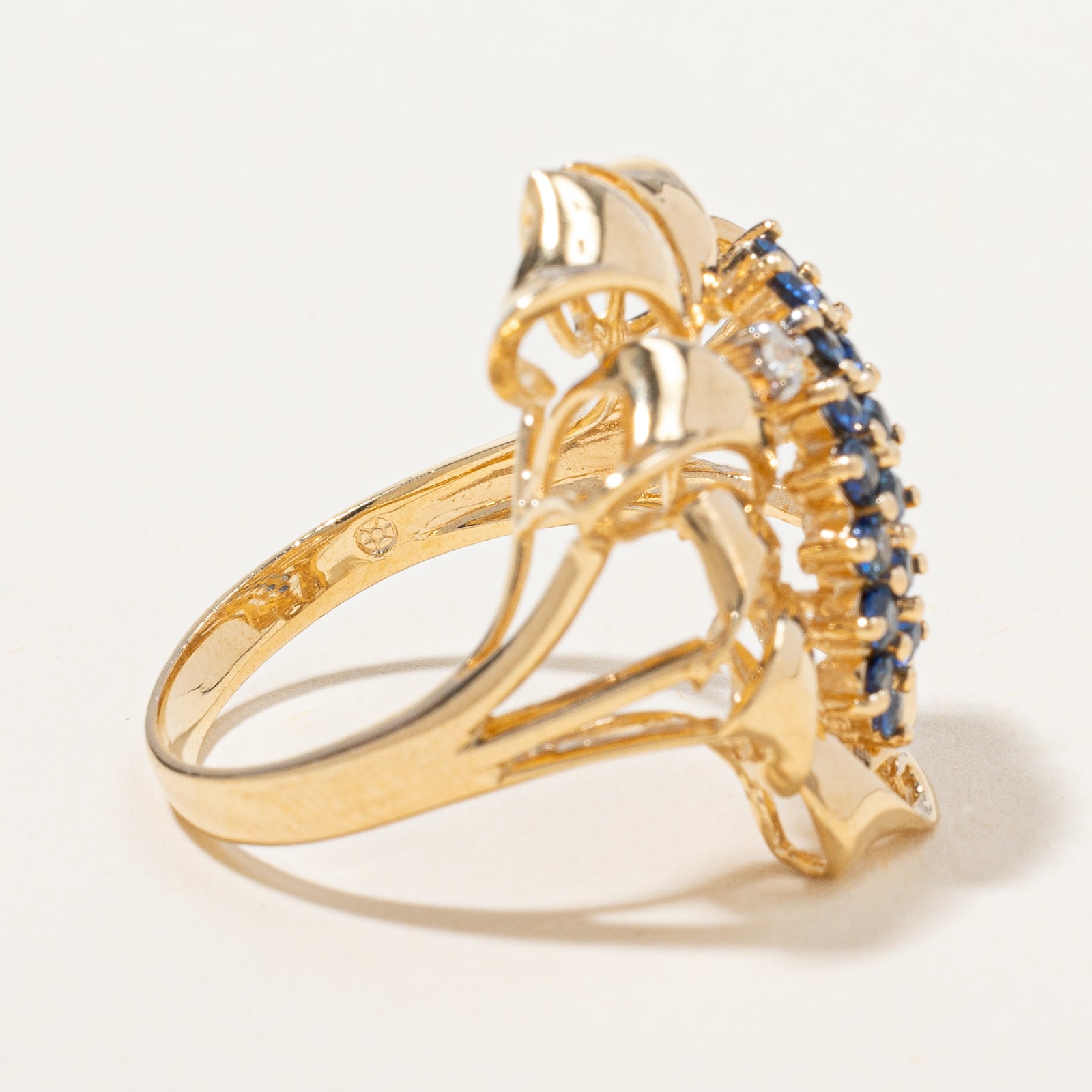 Intricate Sapphire & Diamond Cocktail Ring | 0.02 ct, SZ 7 |