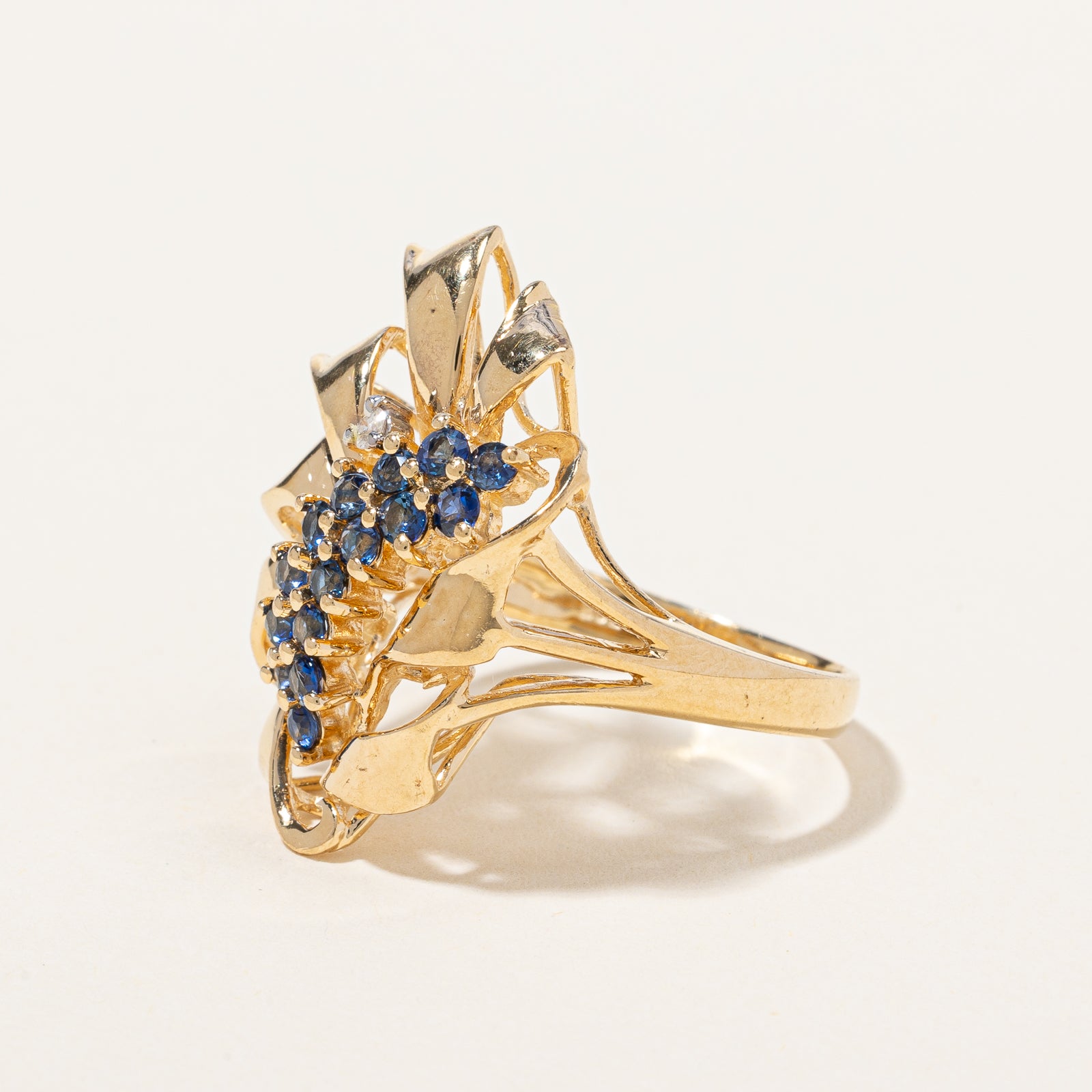 Intricate Sapphire & Diamond Cocktail Ring | 0.02 ct, SZ 7 |