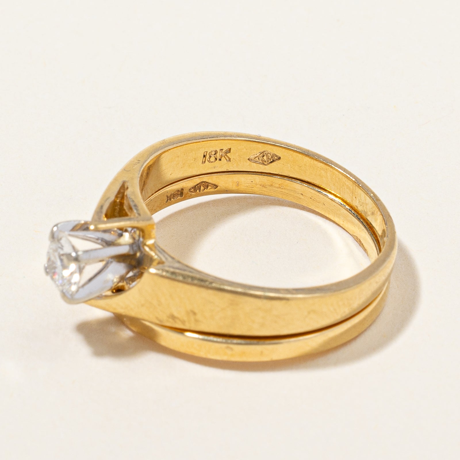 18k Solitaire Diamond Engagement Ring with Matching Band | 0.29 ct, SZ 6.25 |
