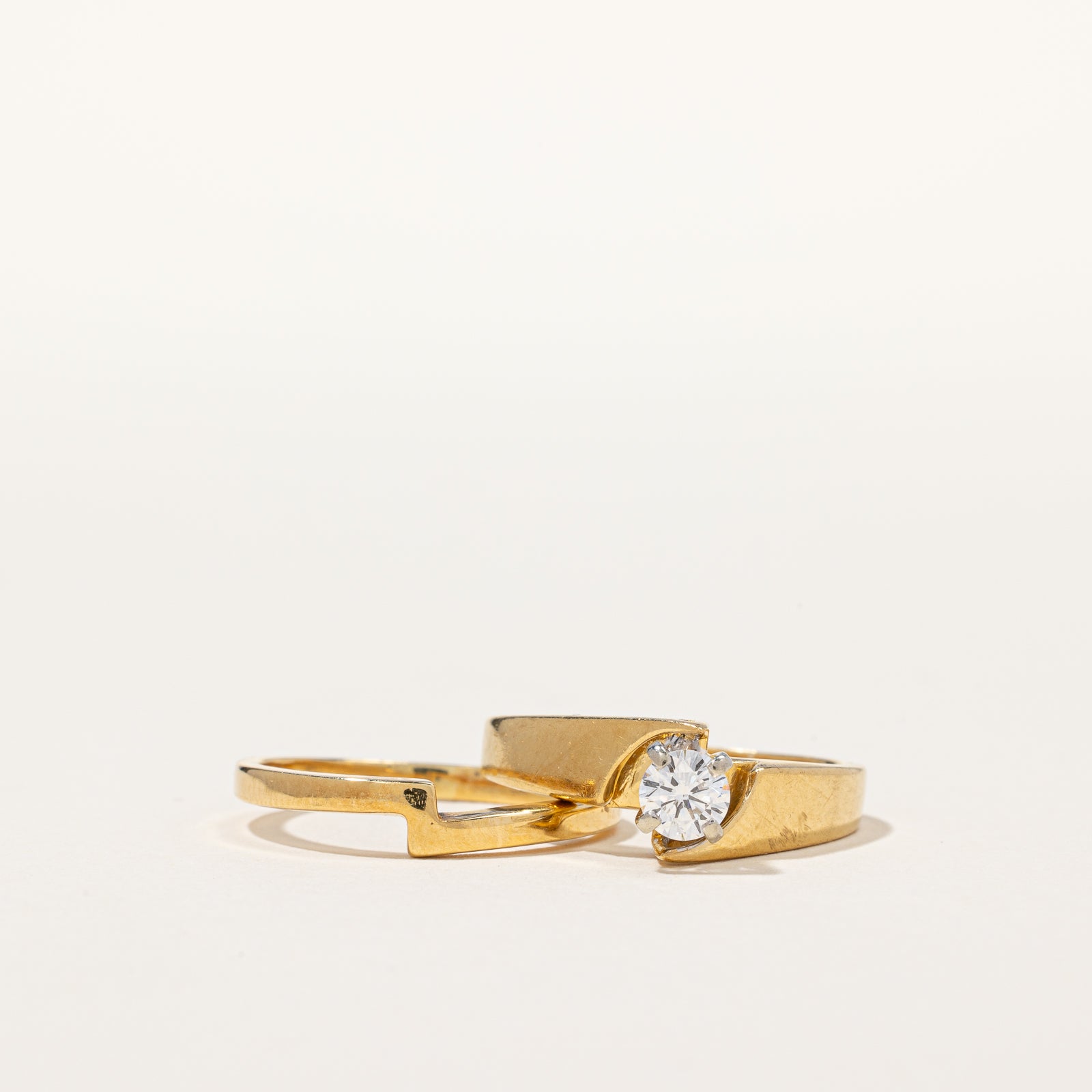 18k Solitaire Diamond Engagement Ring with Matching Band | 0.29 ct, SZ 6.25 |