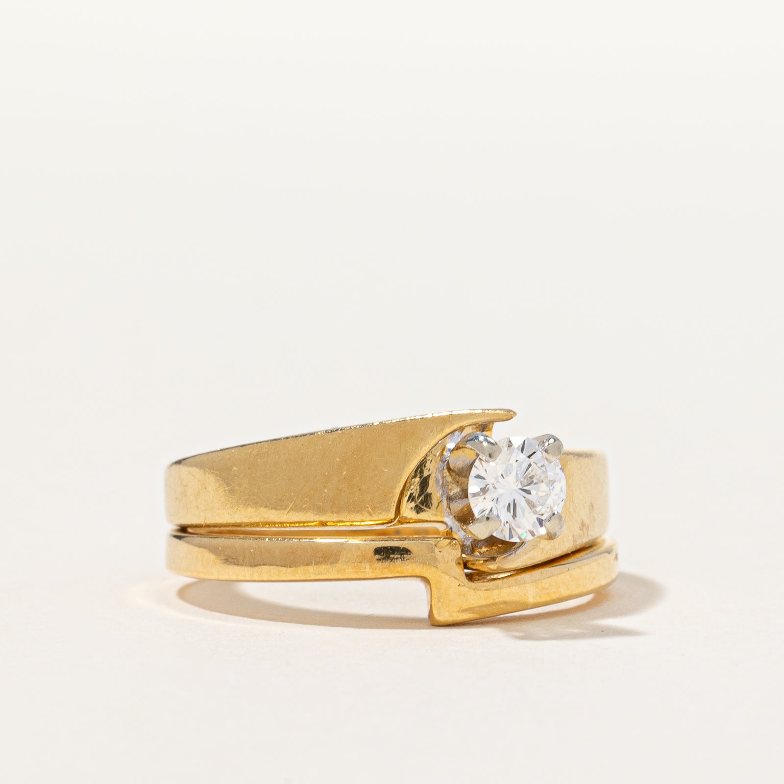 Bague de fiançailles solitaire en or 18 carats avec alliance assortie | 0,29 ct, taille 6,25 |