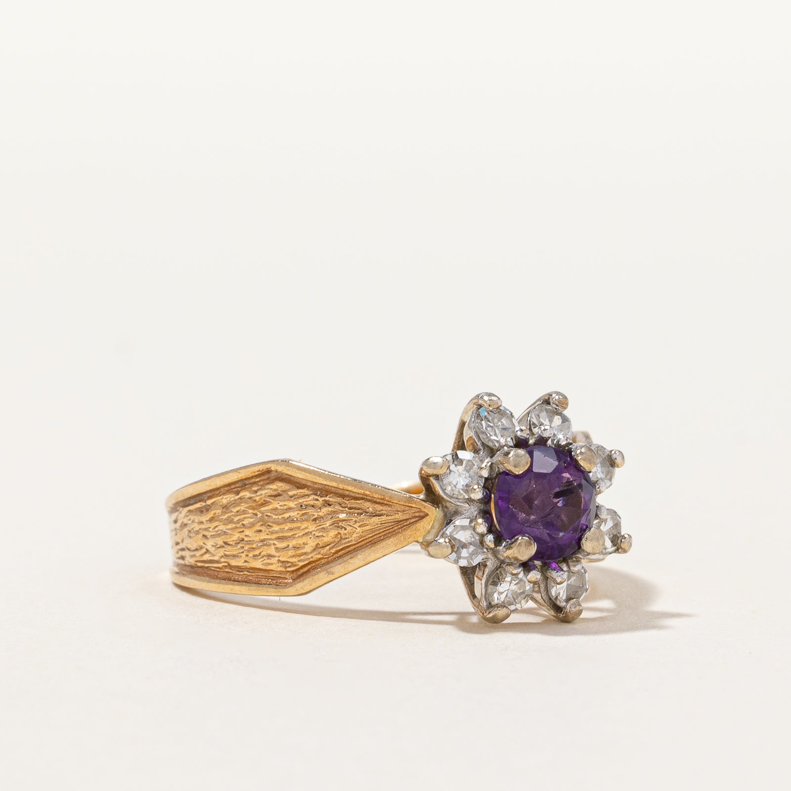 Amethyst & Diamond Floral Halo Ring | 0.50ct, 0.25 ctw | SZ 6.5 |