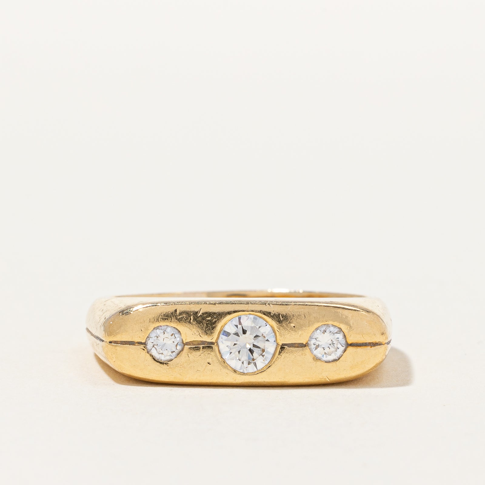 Vintage Flush Set Diamond Trilogy Ring | 0.45ctw SI1 H | SZ 8.75 |
