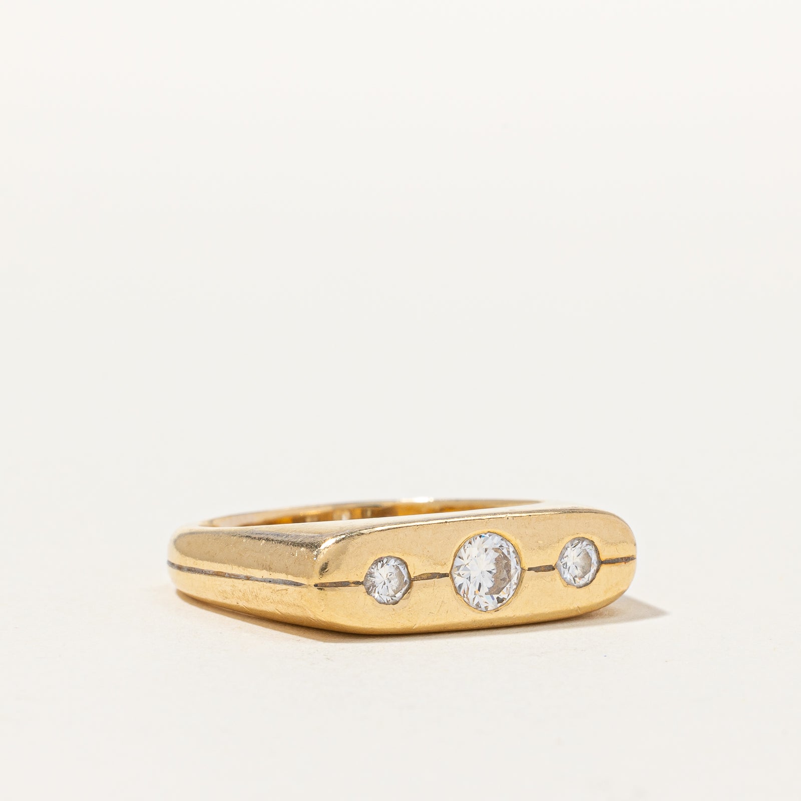 Vintage Flush Set Diamond Trilogy Ring | 0.45ctw SI1 H | SZ 8.75 |