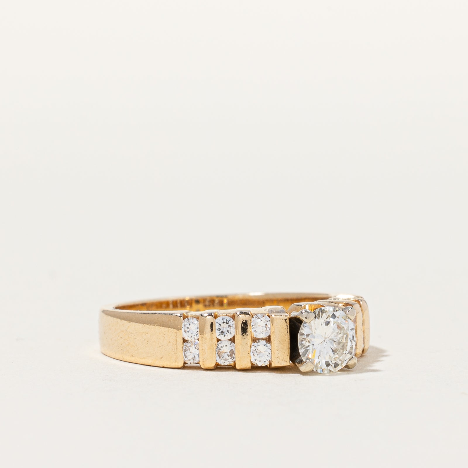 Solitaire Diamond with Grid Accents Engagement Ring | 0.74 ctw, SZ 6.75 |