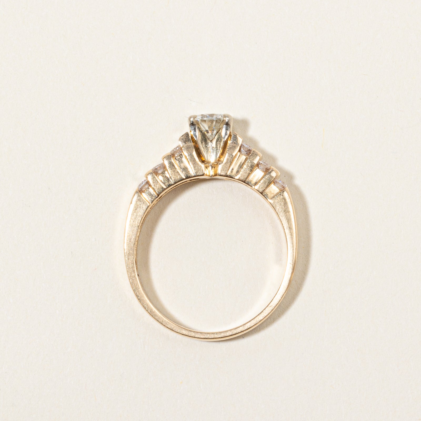Solitaire Diamond with Grid Accents Engagement Ring | 0.74 ctw, SZ 6.75 |