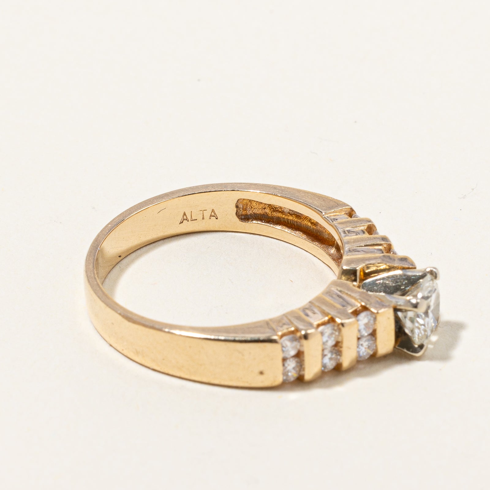 Solitaire Diamond with Grid Accents Engagement Ring | 0.74 ctw, SZ 6.75 |