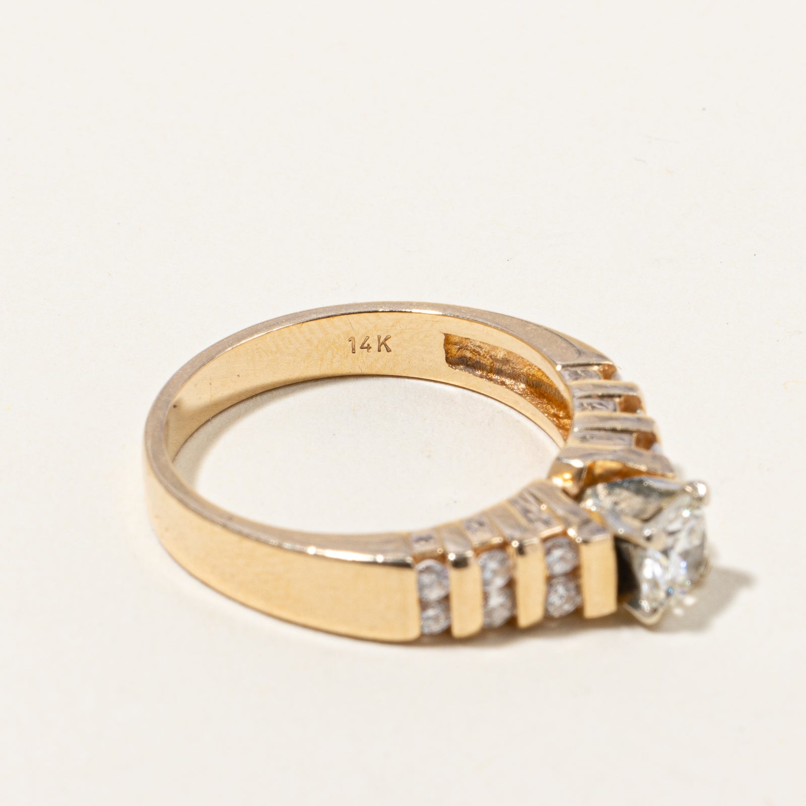 Solitaire Diamond with Grid Accents Engagement Ring | 0.74 ctw, SZ 6.75 |