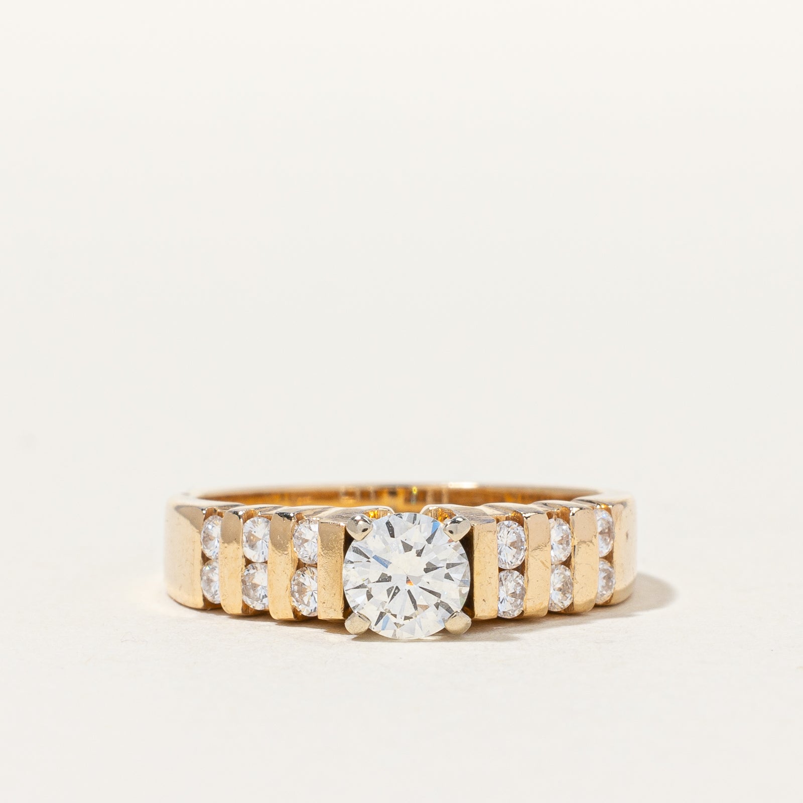 Solitaire Diamond with Grid Accents Engagement Ring | 0.74 ctw, SZ 6.75 |