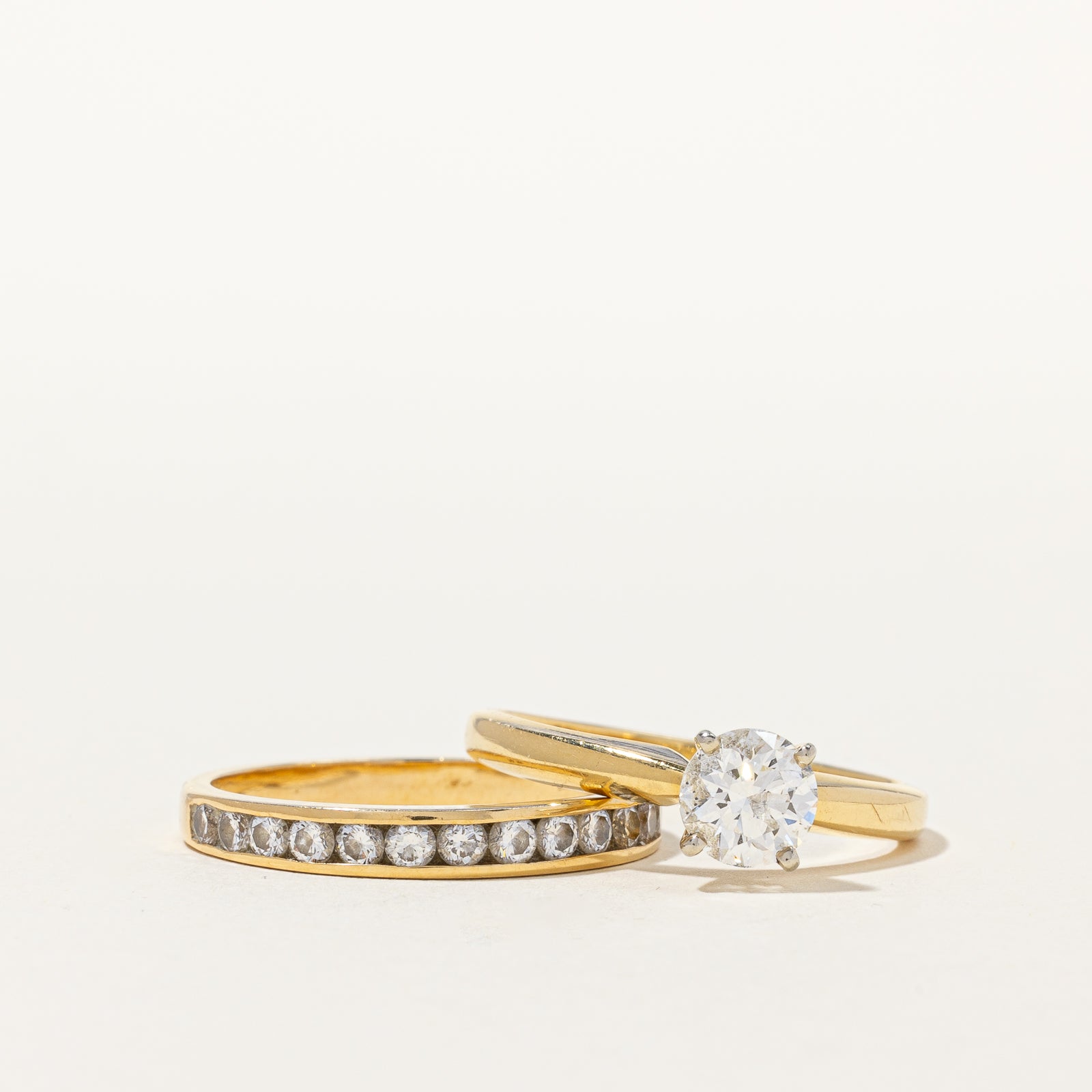 Ensemble de mariage Solitaire et Diamant Canal | 1,65 ct au total SI1 G/H | Taille 9,75 |